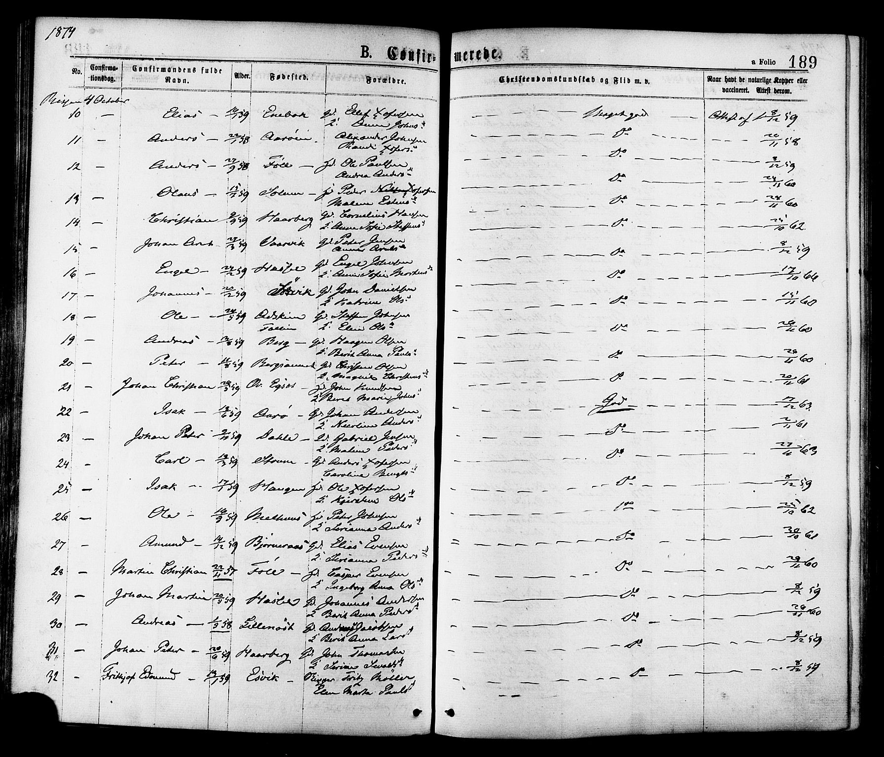 Ministerialprotokoller, klokkerbøker og fødselsregistre - Sør-Trøndelag, SAT/A-1456/646/L0613: Ministerialbok nr. 646A11, 1870-1884, s. 189