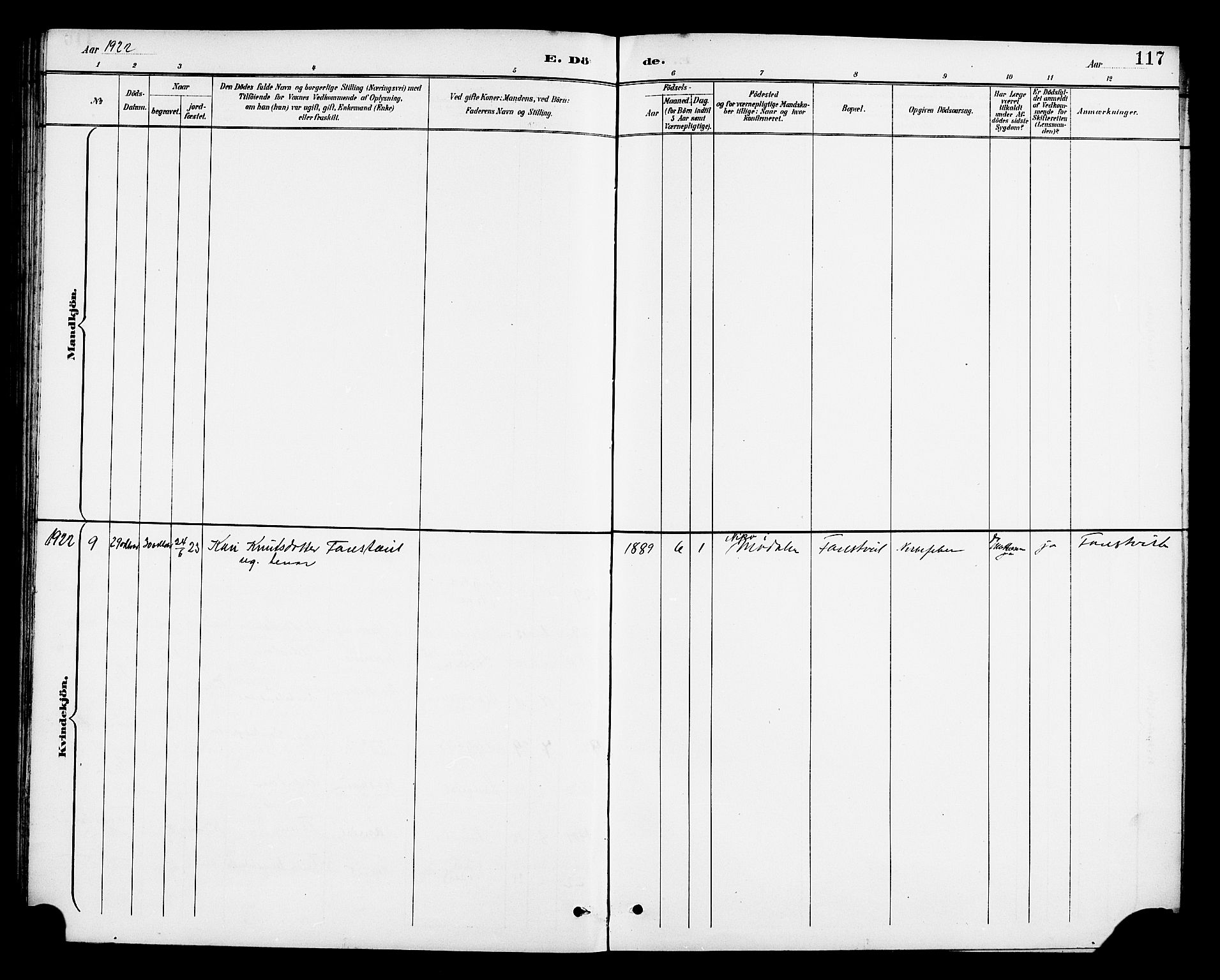 Osterfjorden Soknepresembete, AV/SAB-A-77301: Klokkerbok nr. B 2, 1891-1922, s. 117