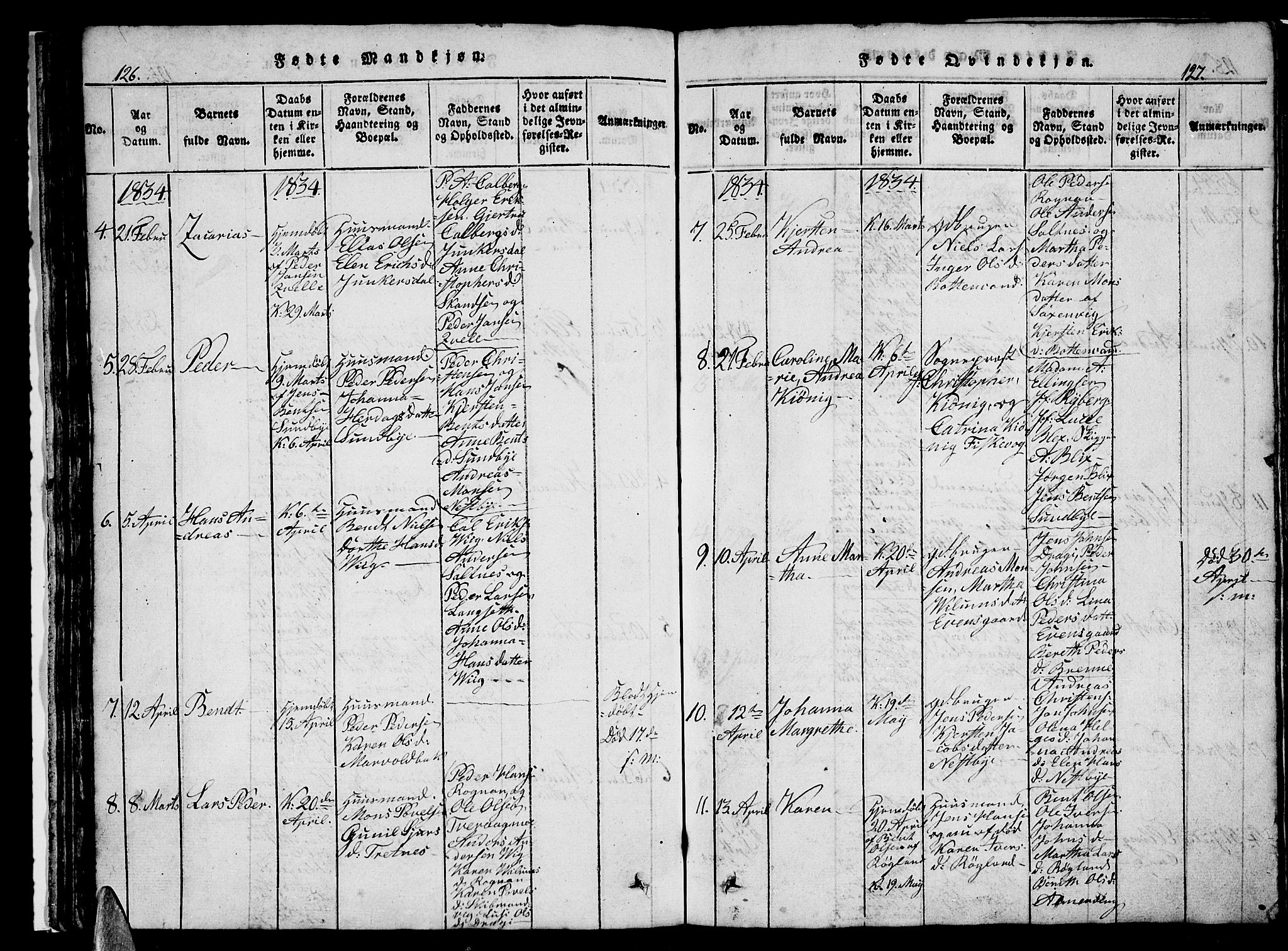 Ministerialprotokoller, klokkerbøker og fødselsregistre - Nordland, AV/SAT-A-1459/847/L0676: Klokkerbok nr. 847C04, 1821-1853, s. 126-127