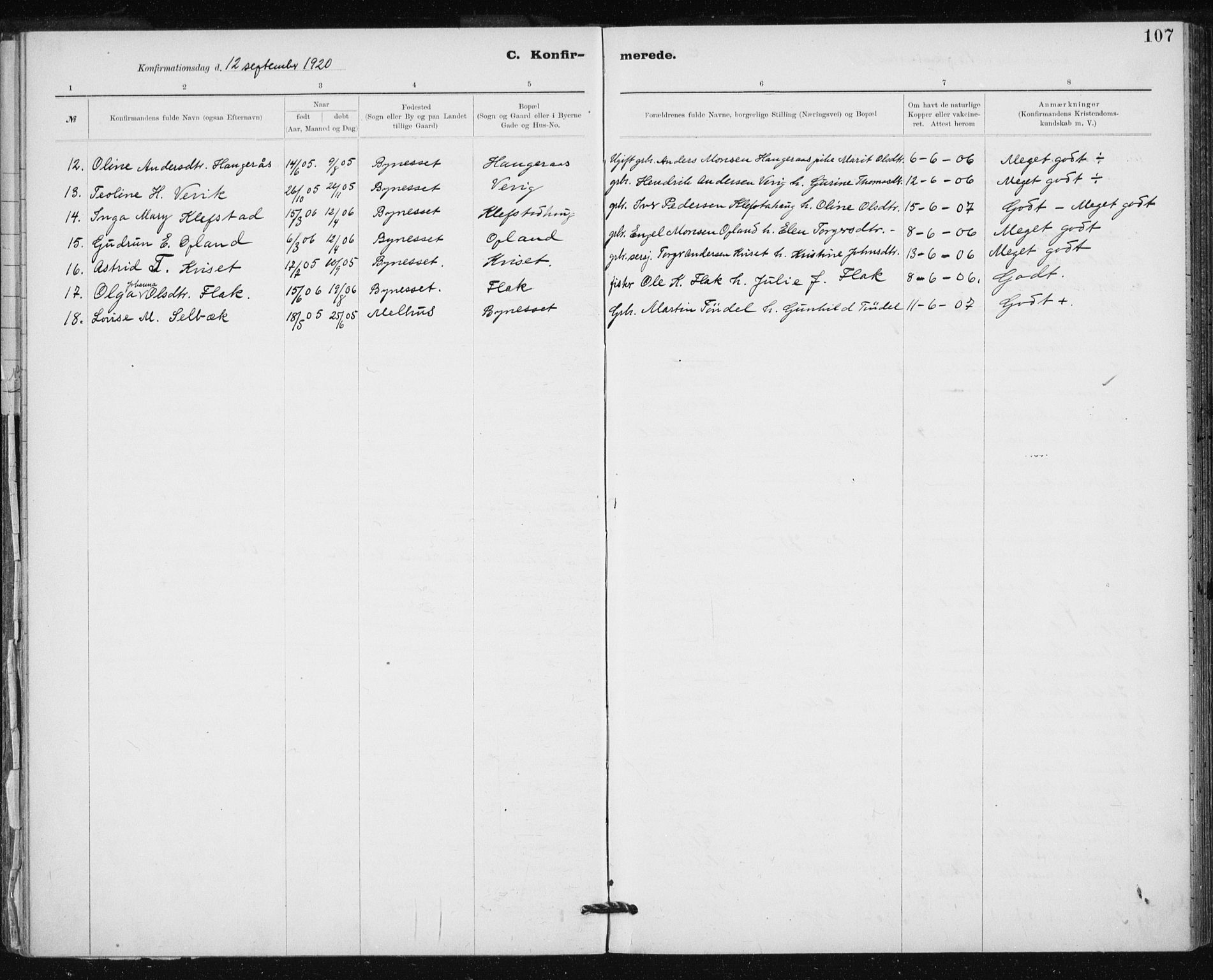 Ministerialprotokoller, klokkerbøker og fødselsregistre - Sør-Trøndelag, AV/SAT-A-1456/612/L0381: Ministerialbok nr. 612A13, 1907-1923, s. 107