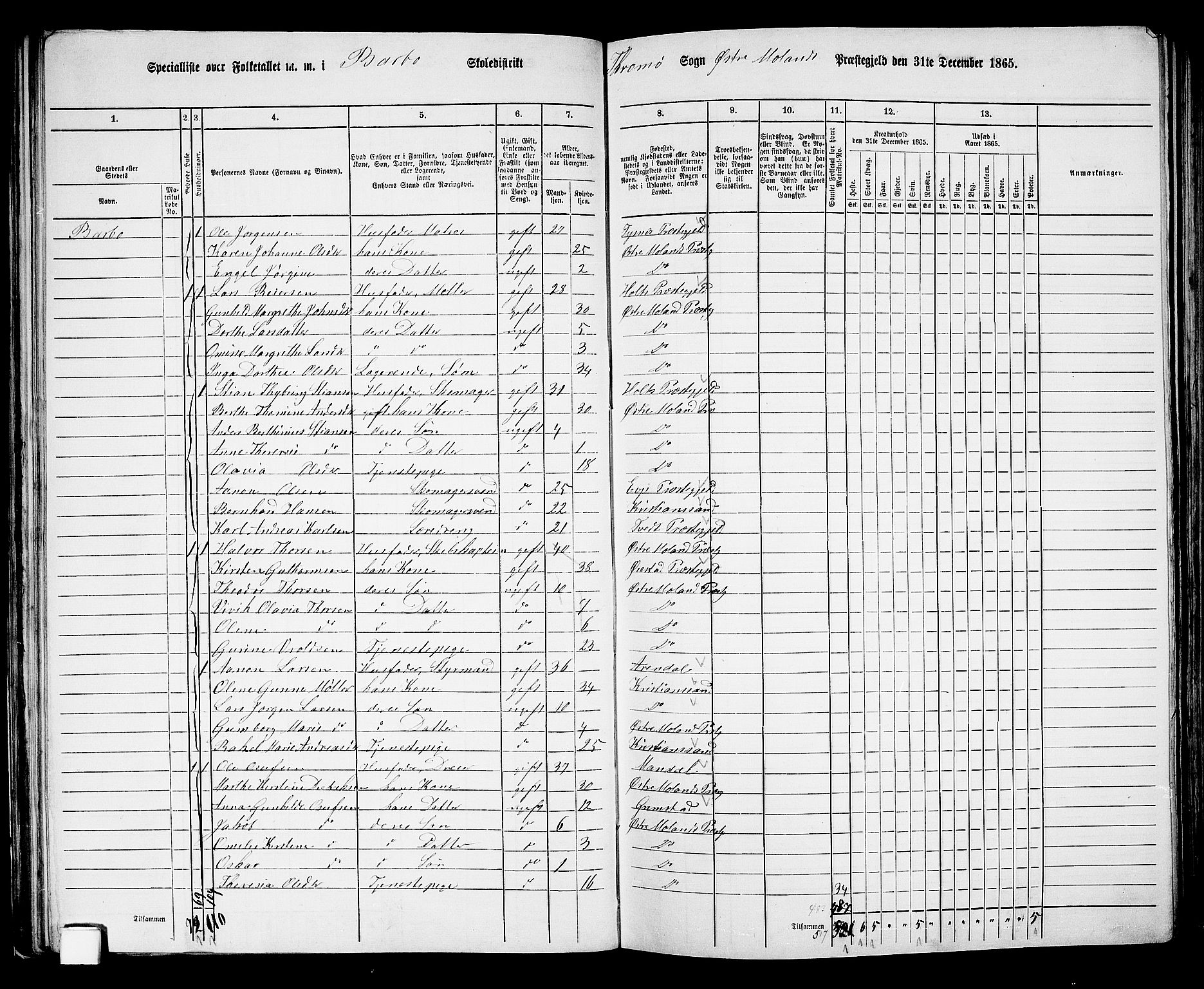 RA, Folketelling 1865 for 0918P Austre Moland prestegjeld, 1865, s. 76