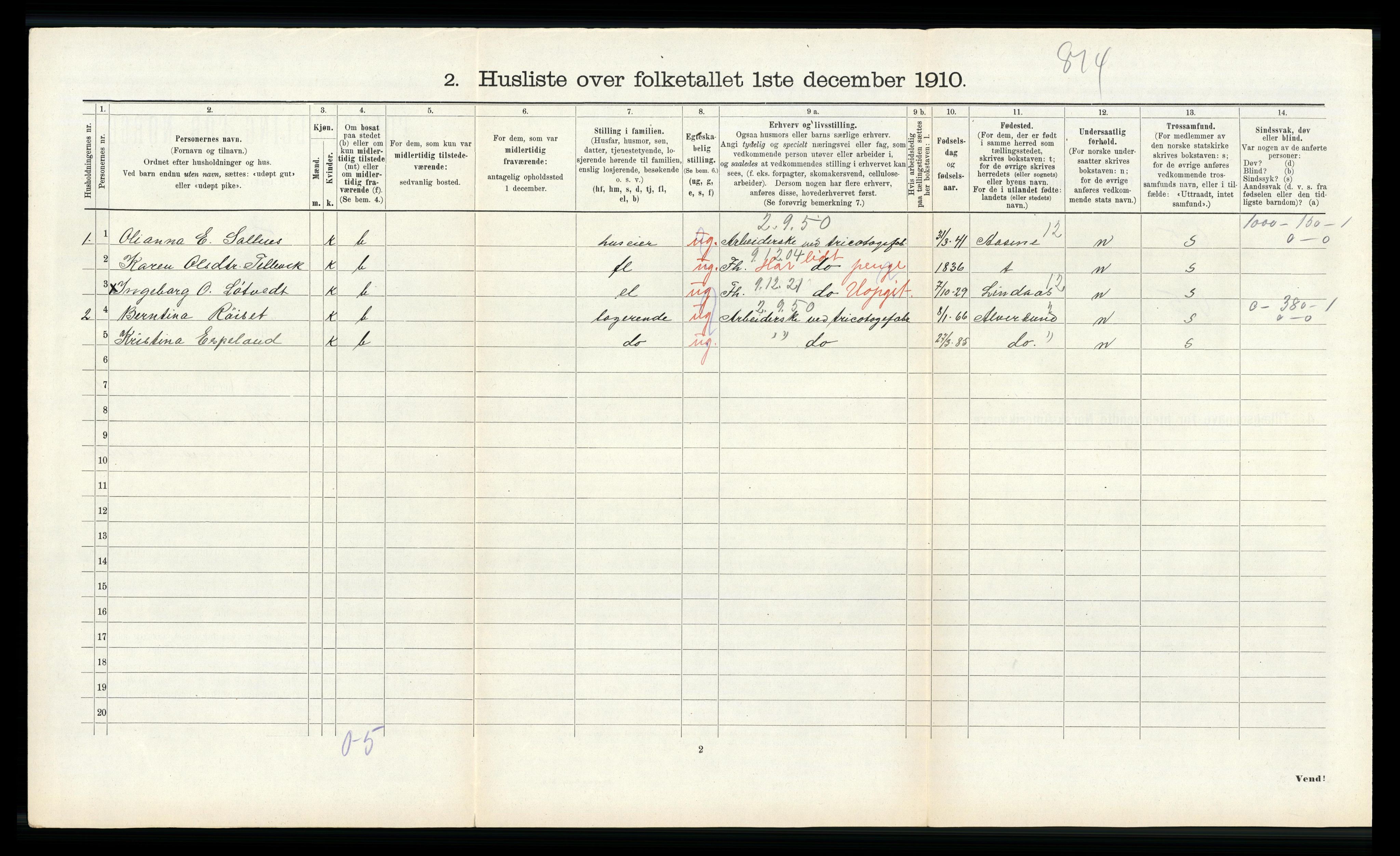 RA, Folketelling 1910 for 1254 Hamre herred, 1910, s. 891