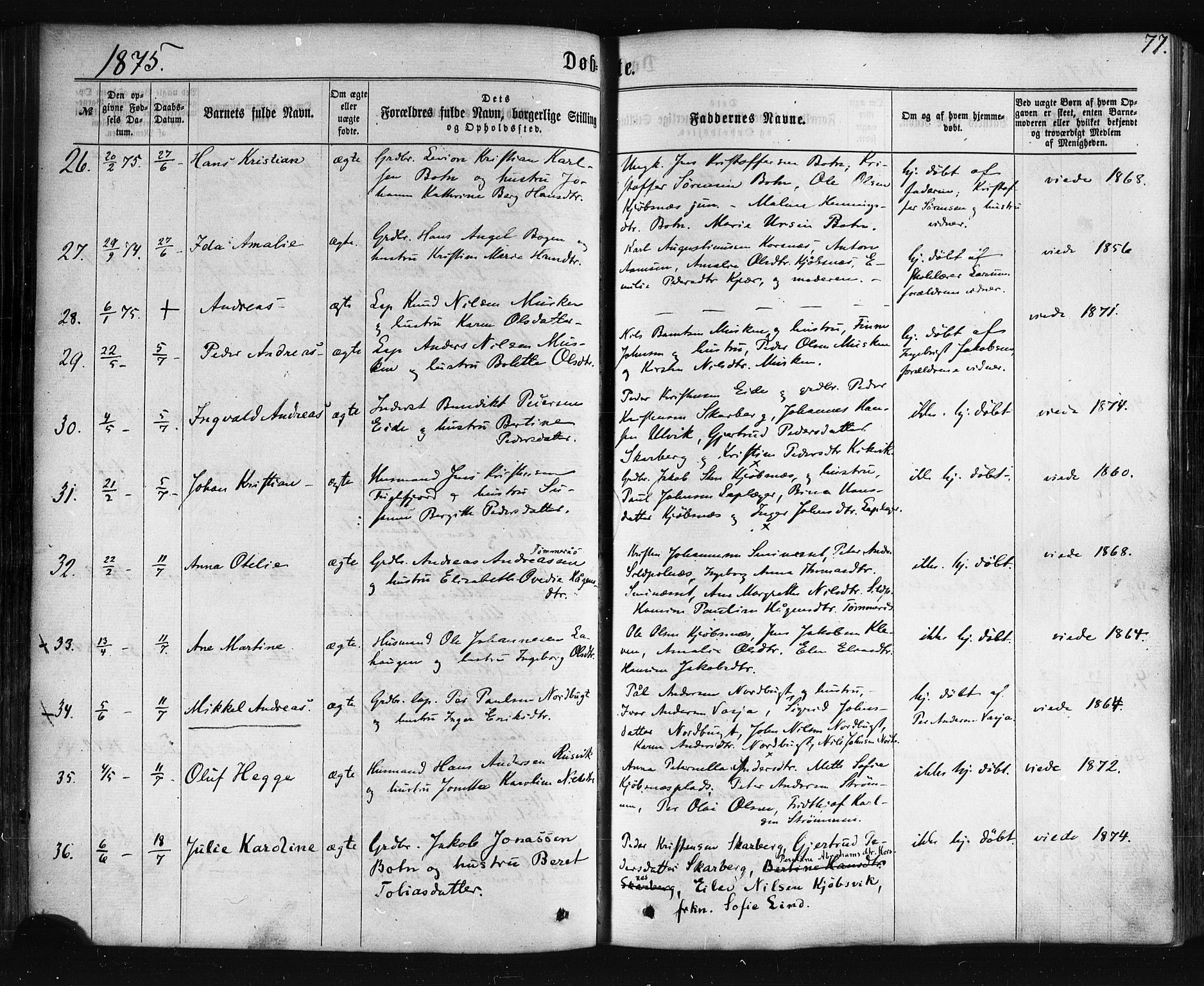 Ministerialprotokoller, klokkerbøker og fødselsregistre - Nordland, AV/SAT-A-1459/861/L0867: Ministerialbok nr. 861A02, 1864-1878, s. 77