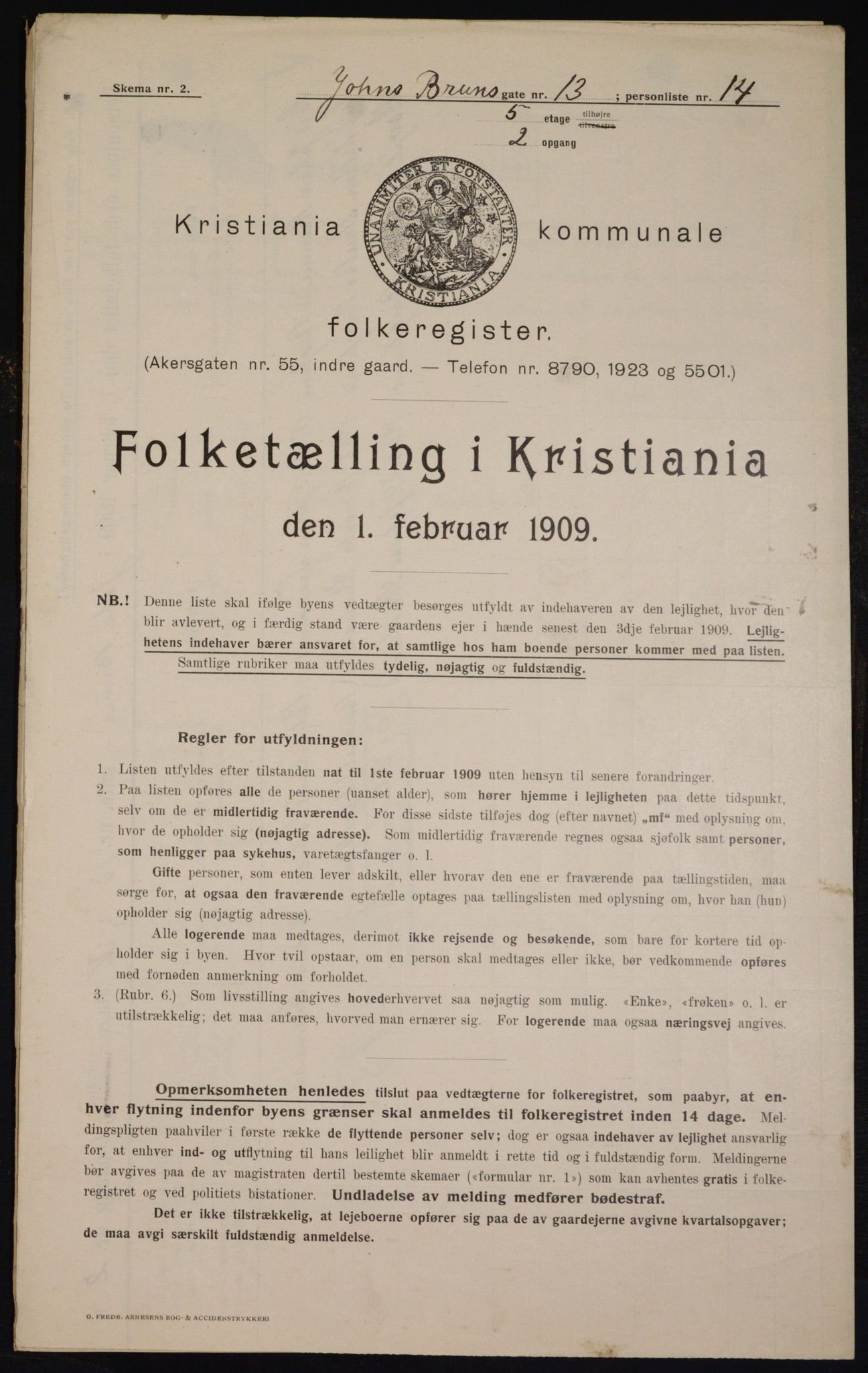 OBA, Kommunal folketelling 1.2.1909 for Kristiania kjøpstad, 1909, s. 43054