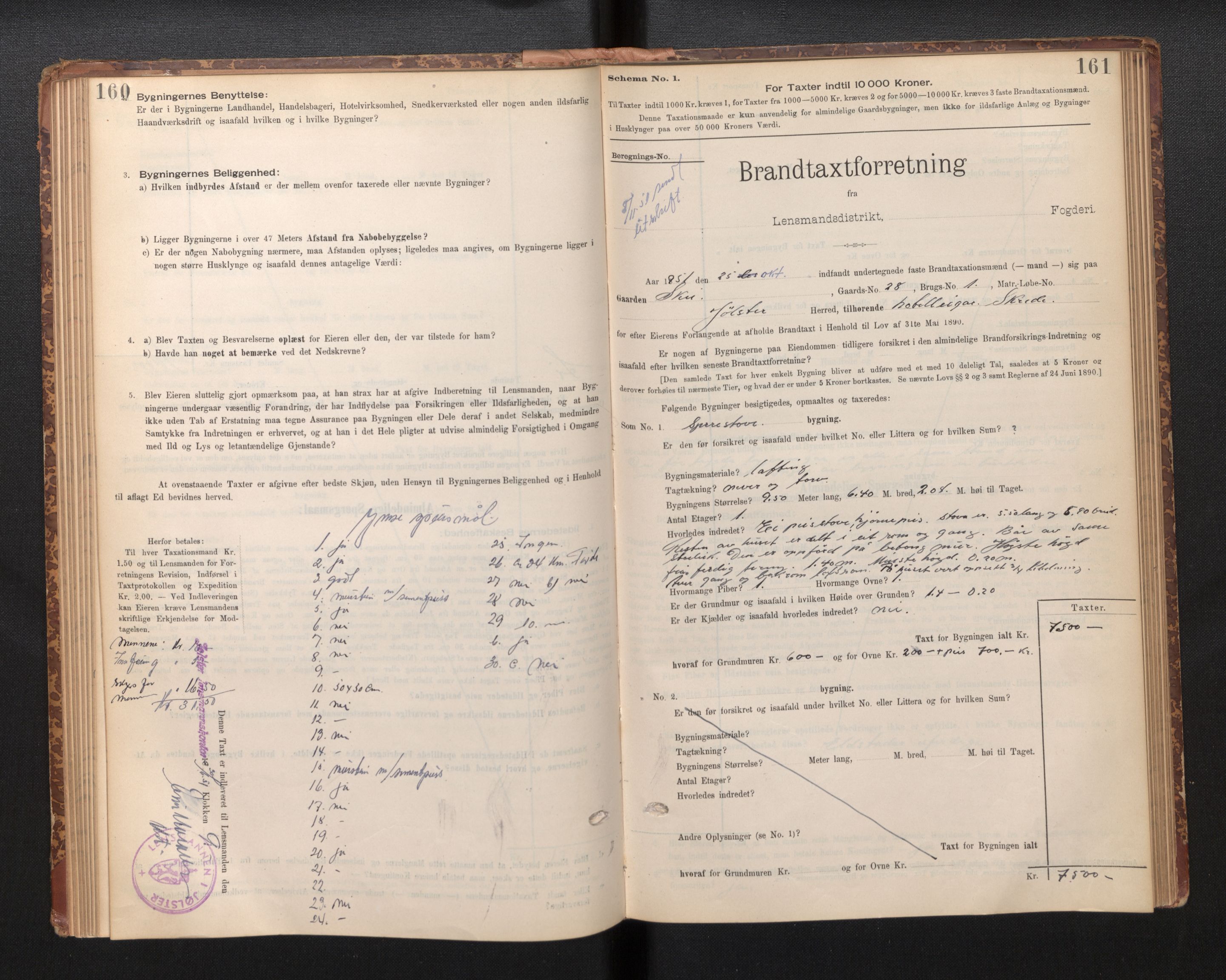 Lensmannen i Jølster, SAB/A-28701/0012/L0004: Branntakstprotokoll, skjematakst, 1895-1923, s. 160-161
