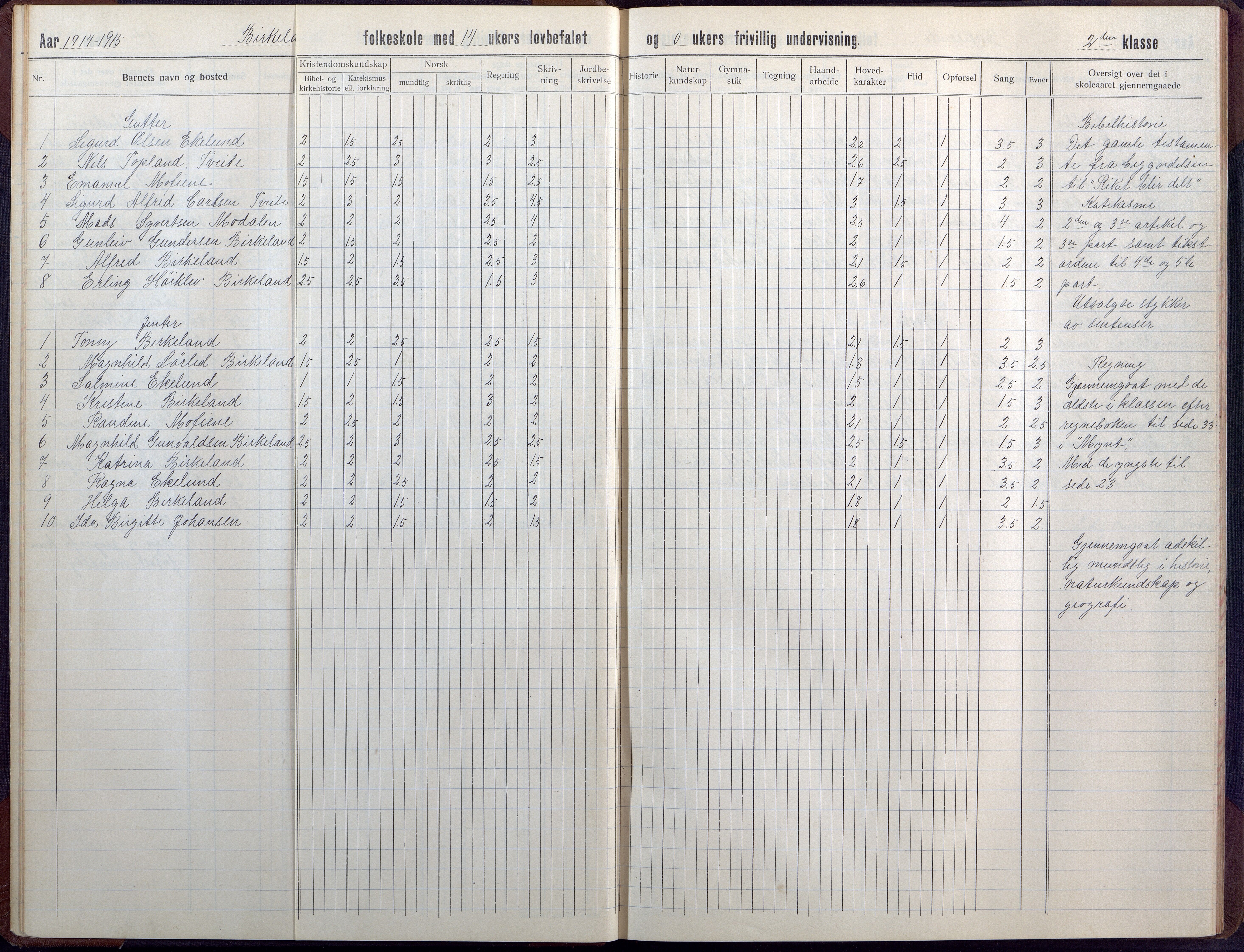 Birkenes kommune, Birkenes krets/Birkeland folkeskole frem til 1991, AAKS/KA0928-550a_91/F02/L0008: Skoleprotokoll, 1911-1930