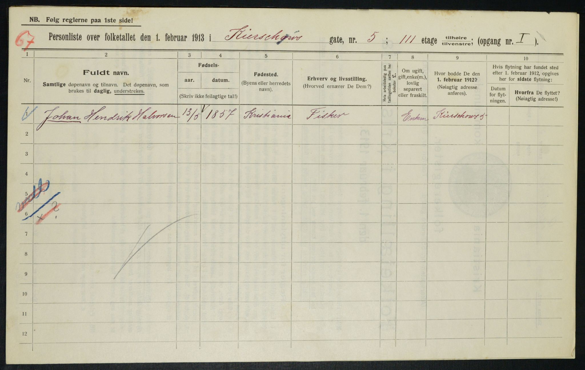 OBA, Kommunal folketelling 1.2.1913 for Kristiania, 1913, s. 49223