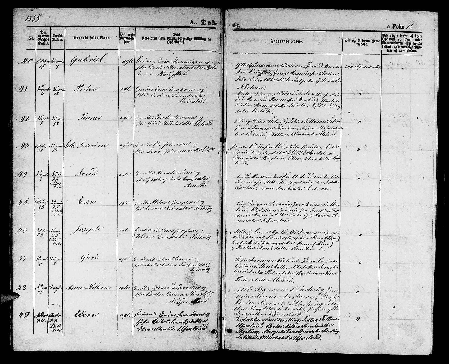 Hå sokneprestkontor, AV/SAST-A-101801/001/30BB/L0002: Klokkerbok nr. B 2, 1854-1883, s. 11