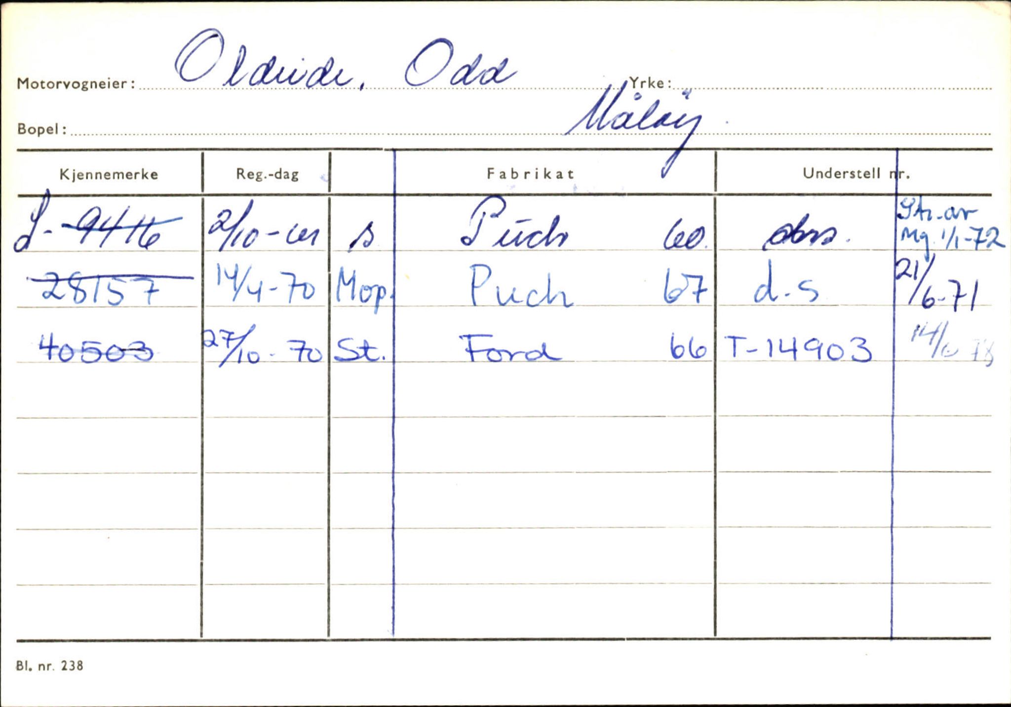 Statens vegvesen, Sogn og Fjordane vegkontor, AV/SAB-A-5301/4/F/L0144: Registerkort Vågsøy A-R, 1945-1975, s. 2158