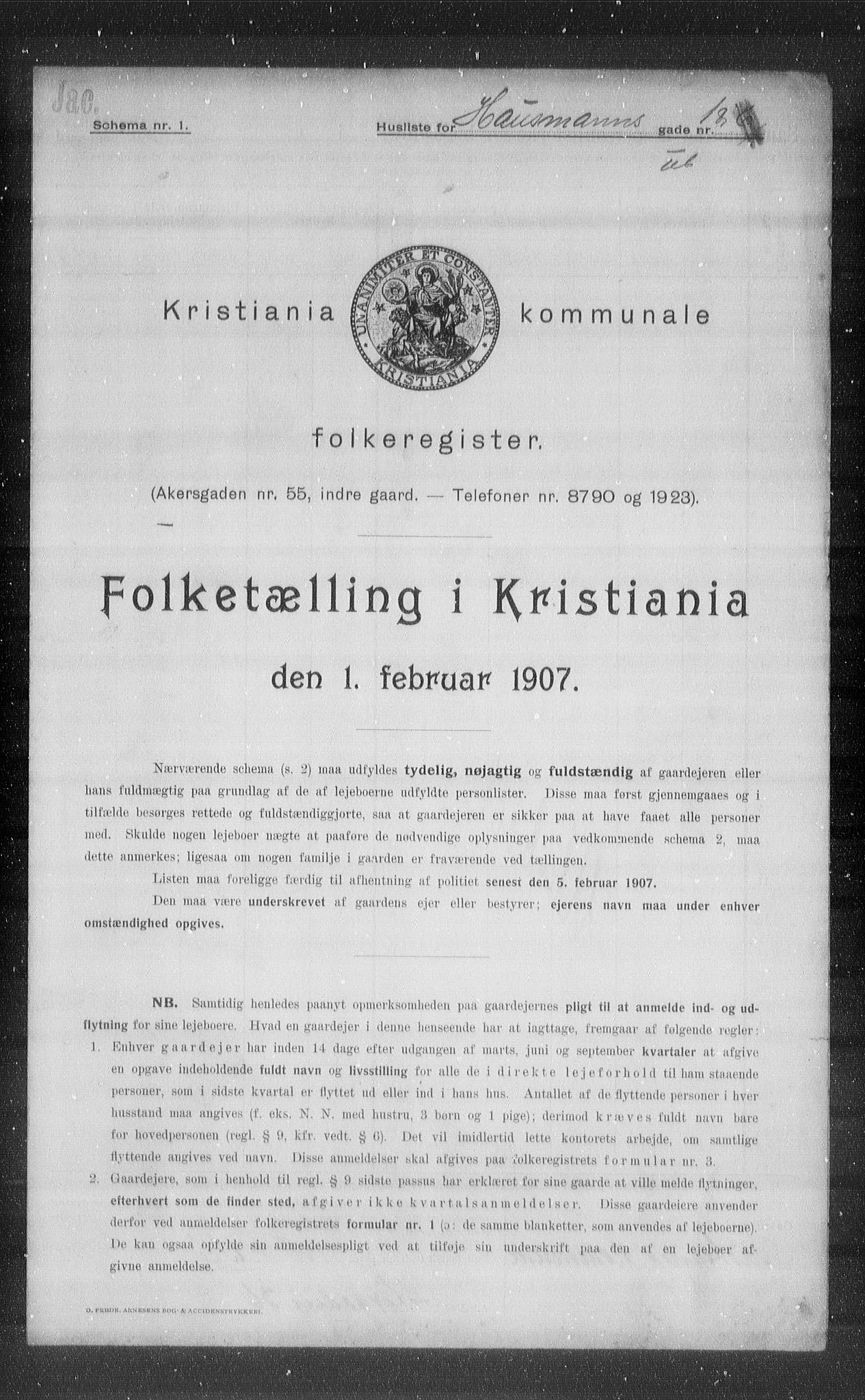 OBA, Kommunal folketelling 1.2.1907 for Kristiania kjøpstad, 1907, s. 18206