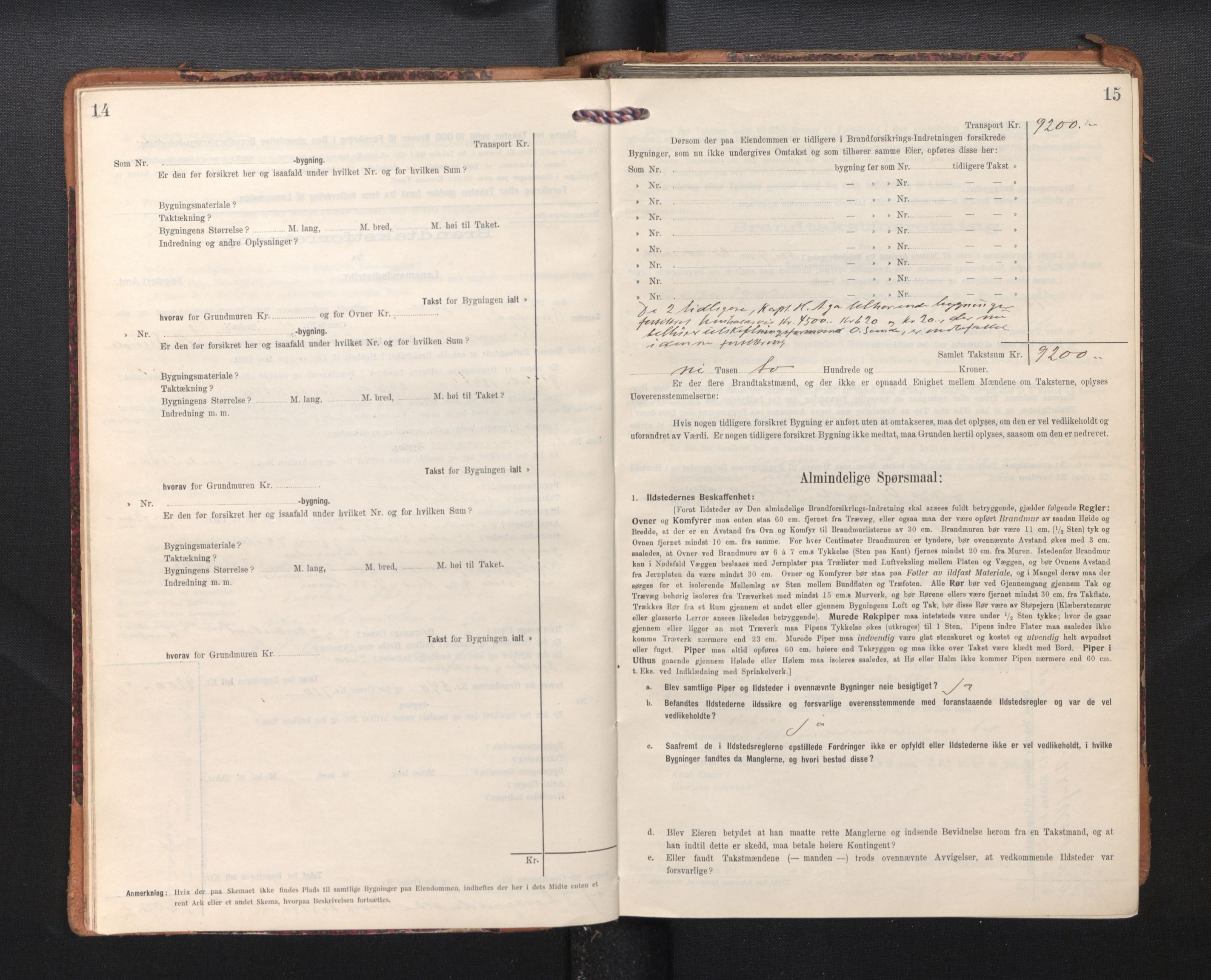 Lensmannen i Kvam, SAB/A-33201/0012/L0006: Branntakstprotokoll, skjematakst, 1913-1955, s. 14-15