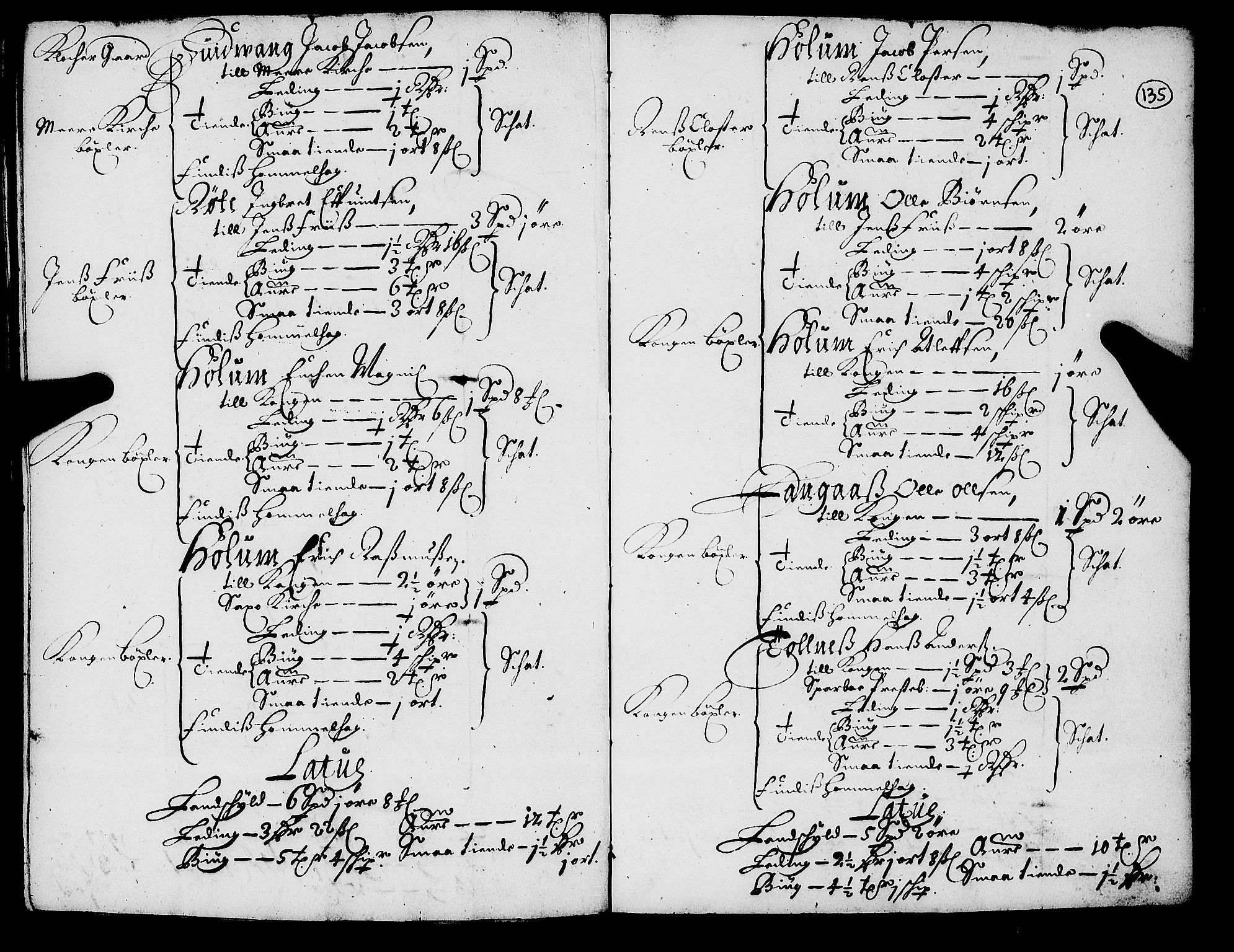 Rentekammeret inntil 1814, Realistisk ordnet avdeling, AV/RA-EA-4070/N/Nb/Nba/L0055: Inderøy len, 1668, s. 134b-135a