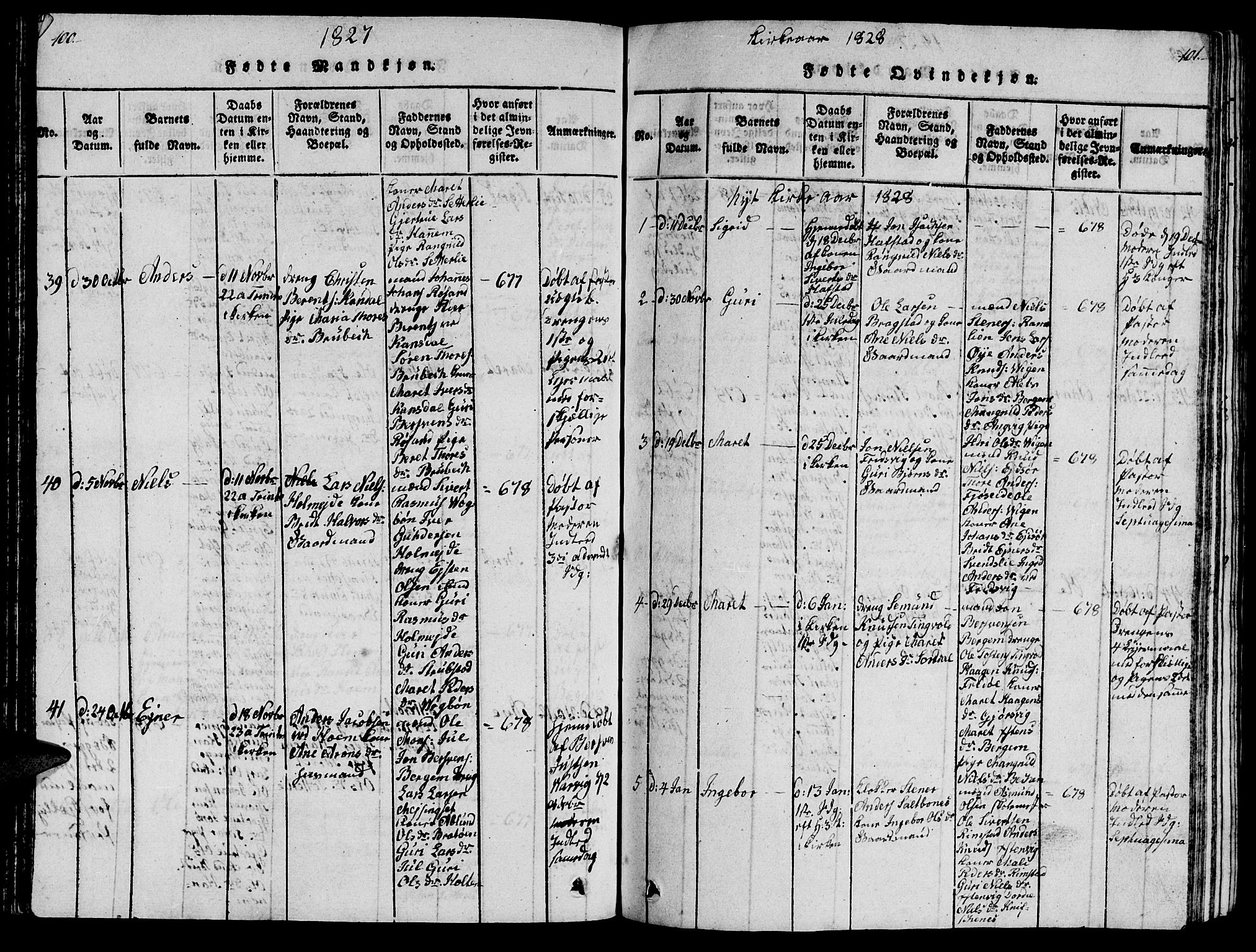 Ministerialprotokoller, klokkerbøker og fødselsregistre - Møre og Romsdal, AV/SAT-A-1454/586/L0990: Klokkerbok nr. 586C01, 1819-1837, s. 100-101