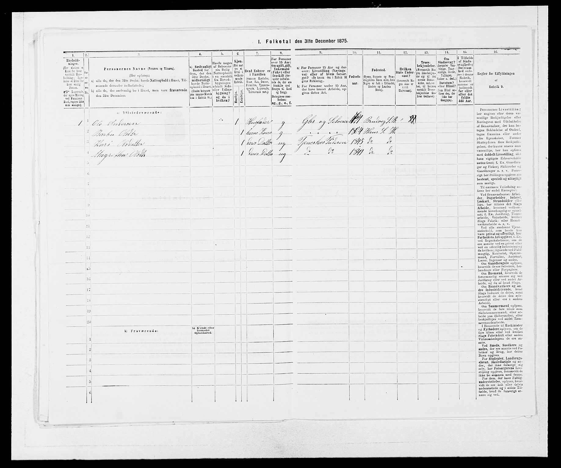 SAB, Folketelling 1875 for 1250P Haus prestegjeld, 1875, s. 1297