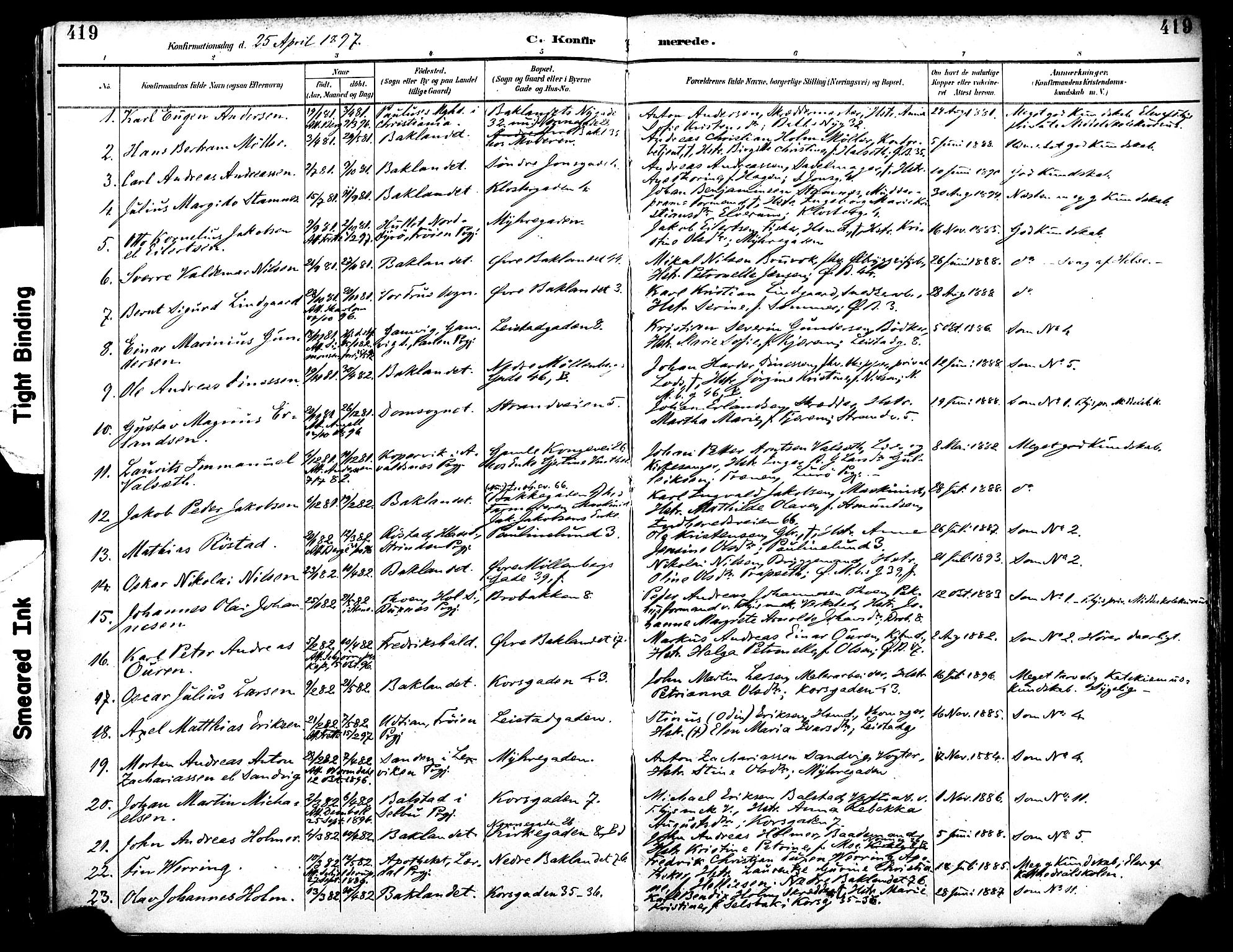 Ministerialprotokoller, klokkerbøker og fødselsregistre - Sør-Trøndelag, SAT/A-1456/604/L0197: Ministerialbok nr. 604A18, 1893-1900, s. 419