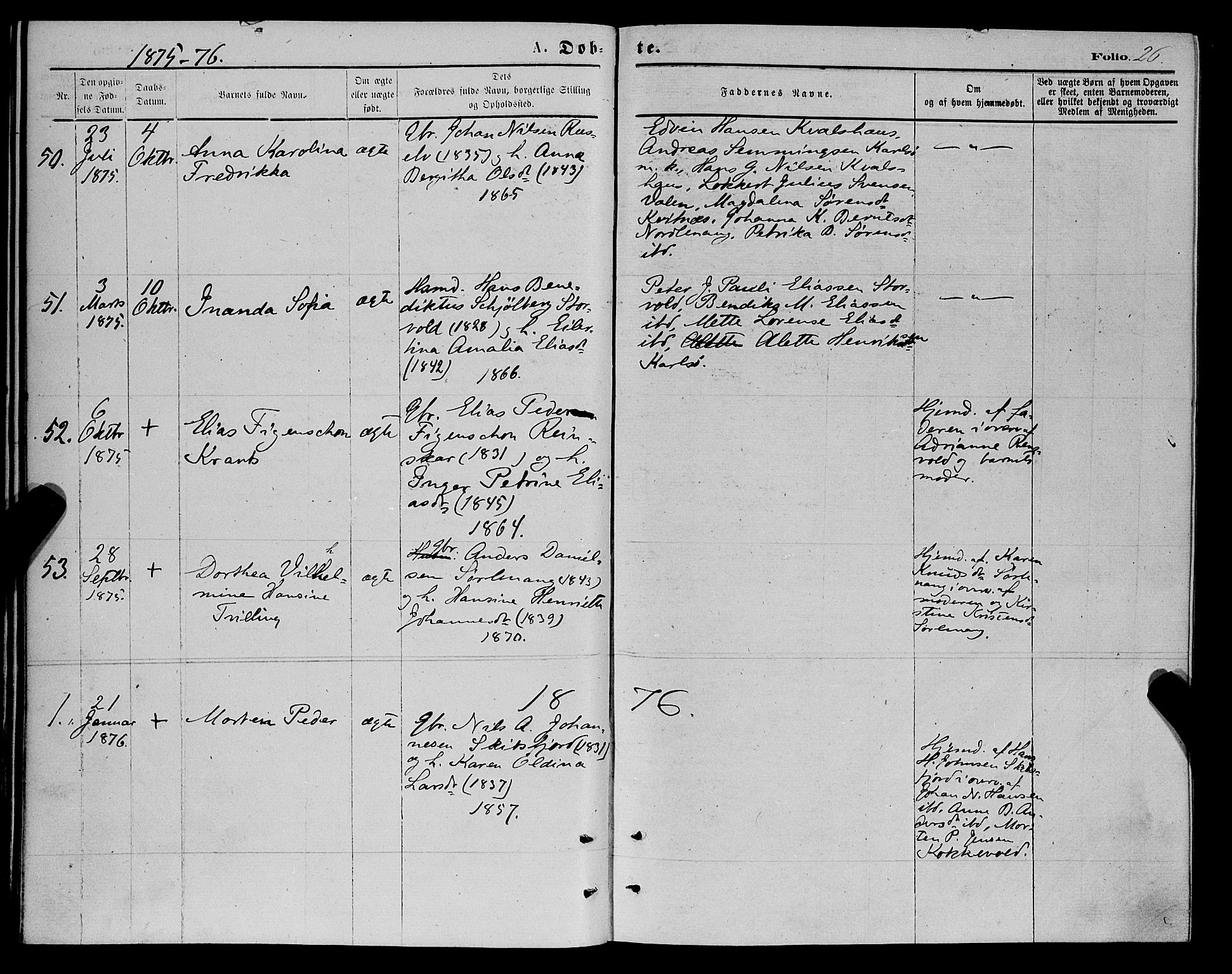 Karlsøy sokneprestembete, AV/SATØ-S-1299/H/Ha/Haa/L0005kirke: Ministerialbok nr. 5, 1872-1878, s. 26