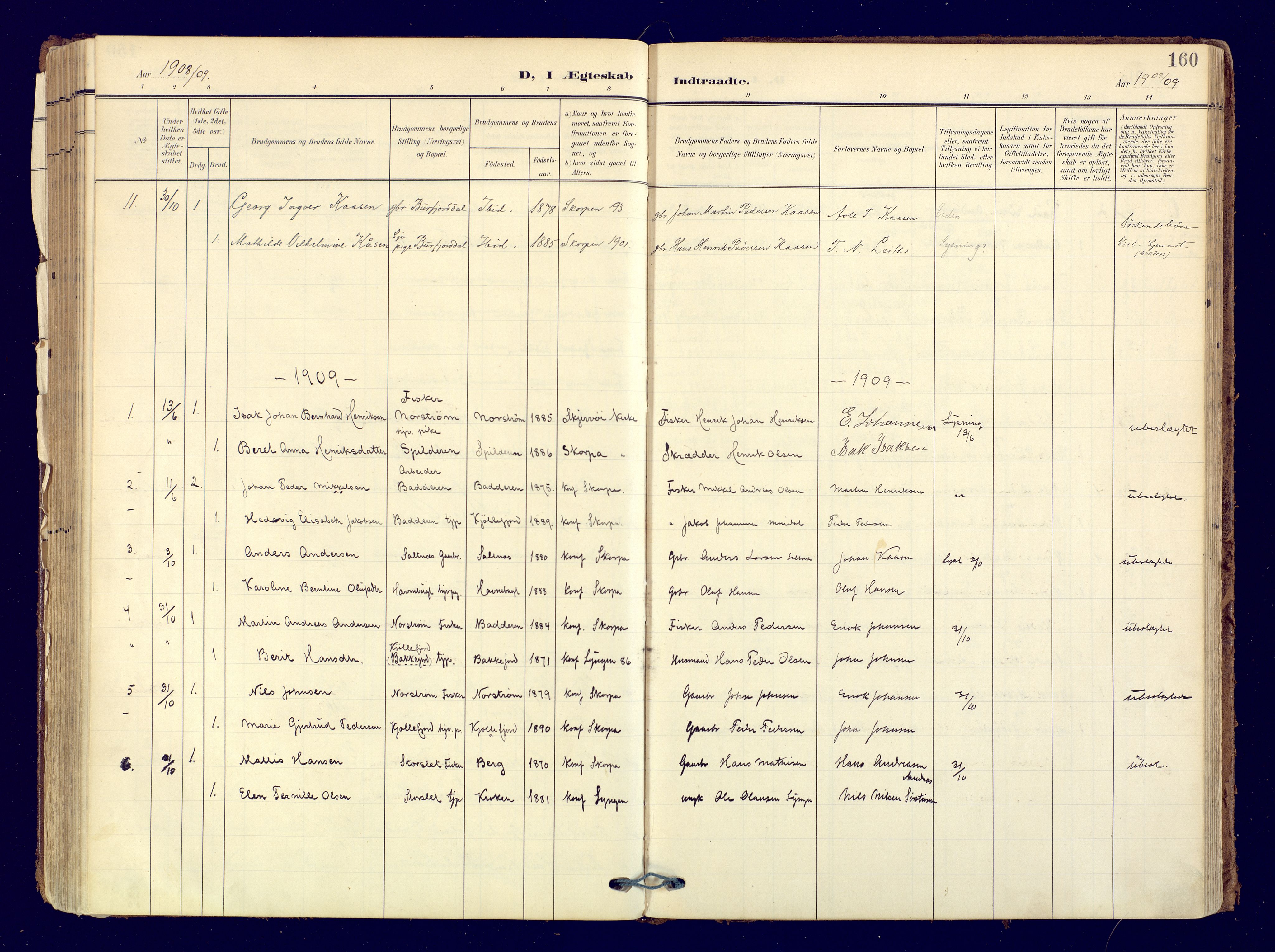 Skjervøy sokneprestkontor, AV/SATØ-S-1300/H/Ha/Haa: Ministerialbok nr. 19, 1908-1936, s. 160