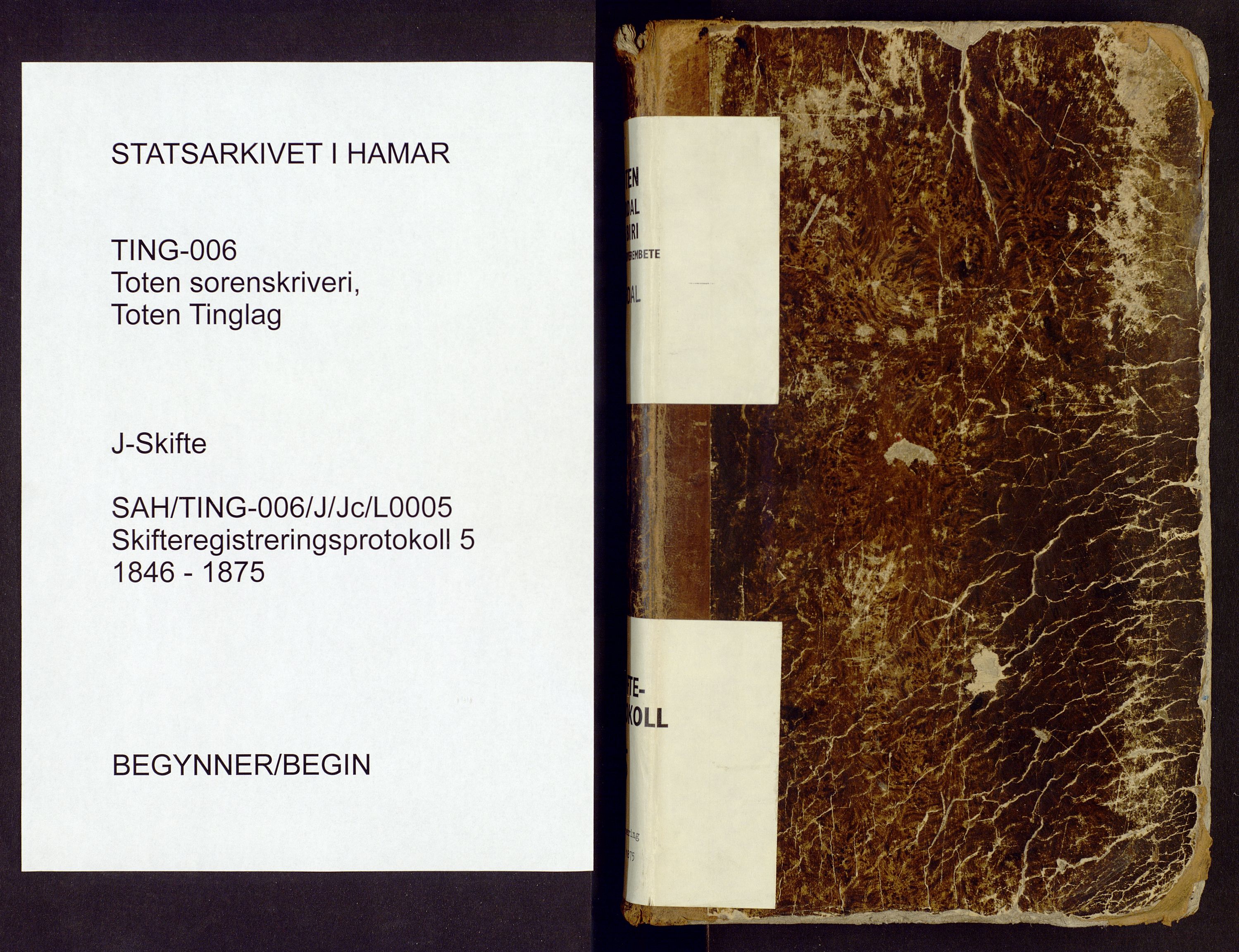 Toten tingrett, SAH/TING-006/J/Jc/L0005: Skifteregistreringsprotokoll - Vardal, 1846-1875