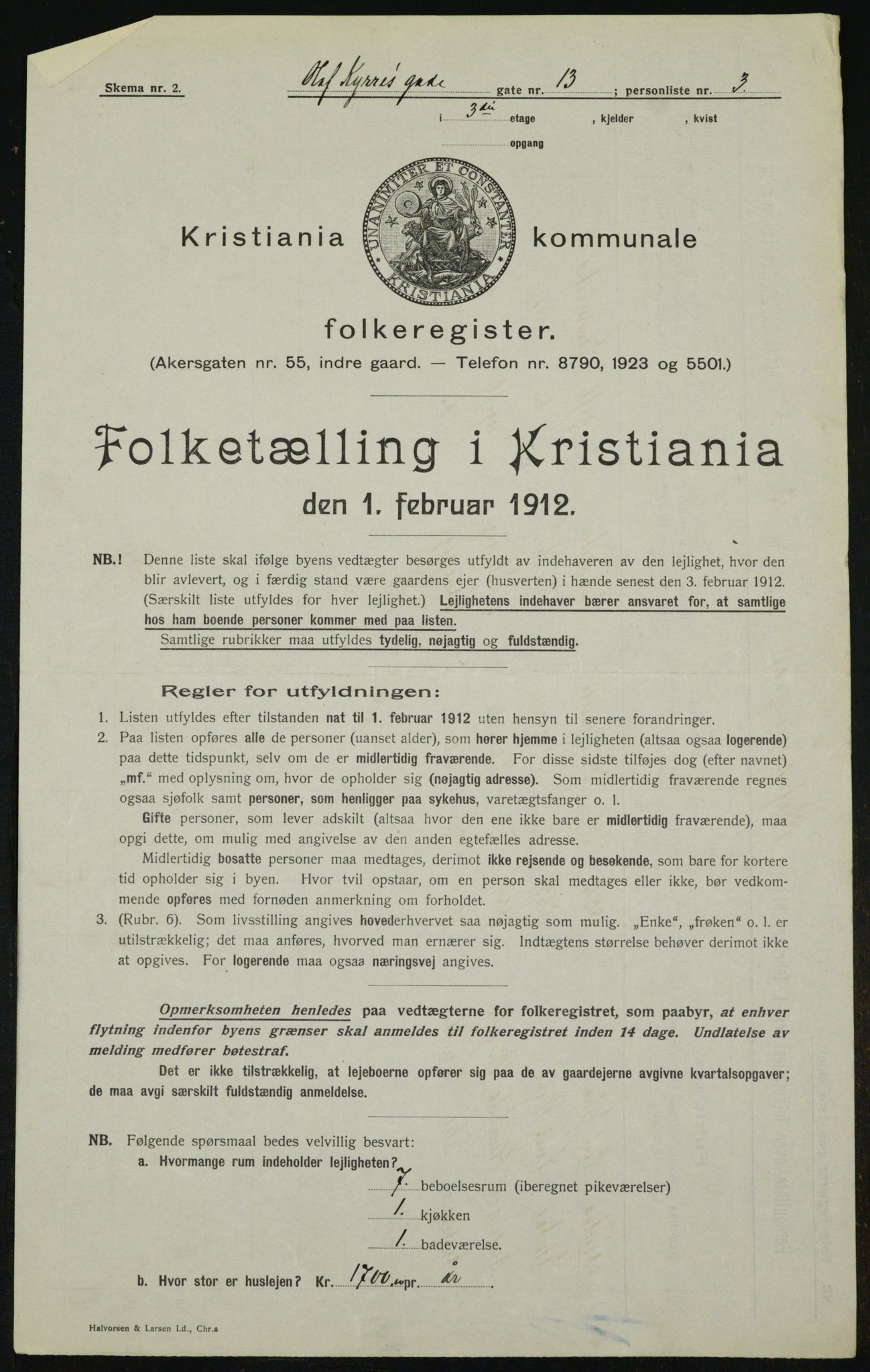 OBA, Kommunal folketelling 1.2.1912 for Kristiania, 1912, s. 76005