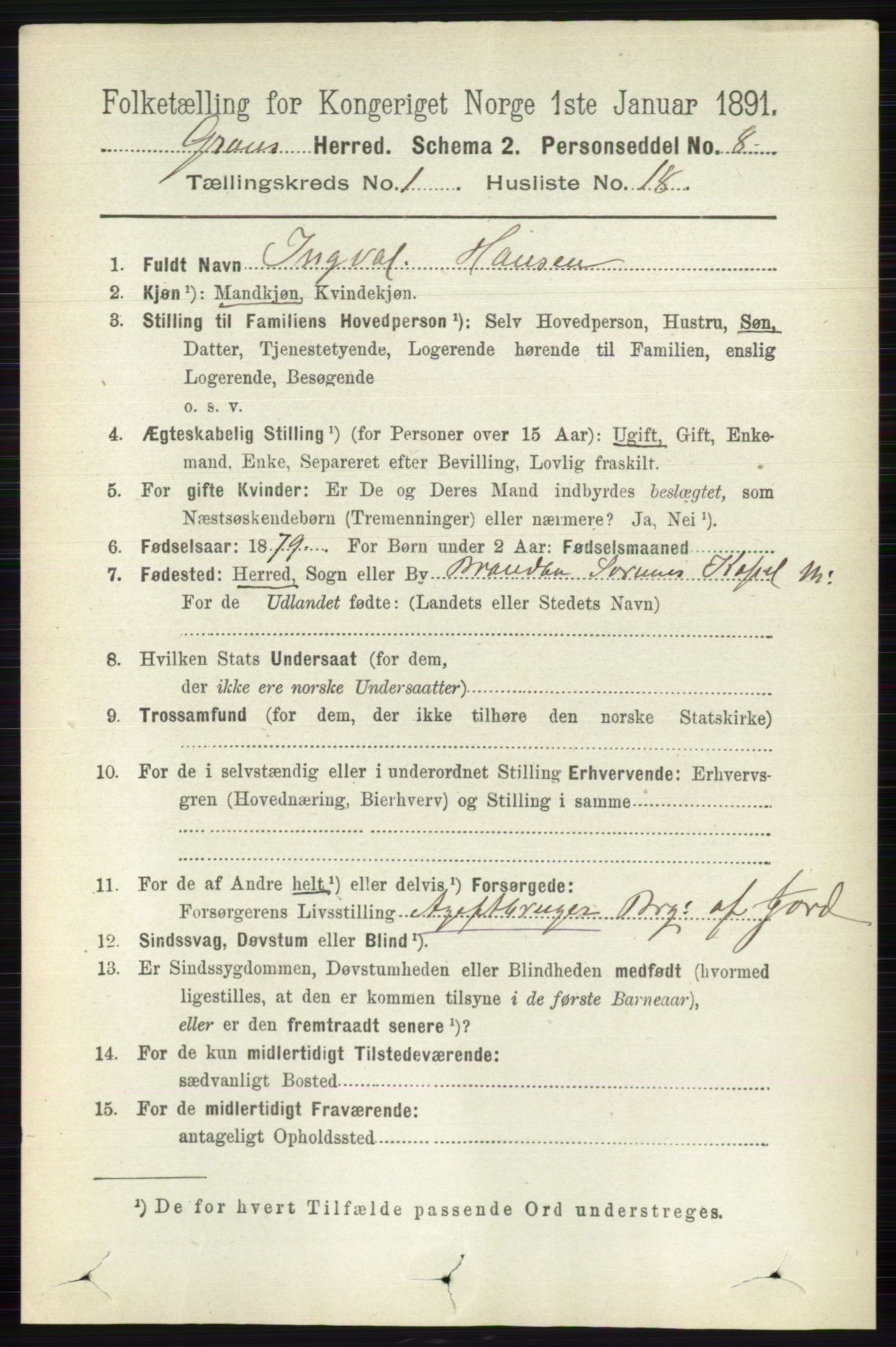 RA, Folketelling 1891 for 0534 Gran herred, 1891, s. 175
