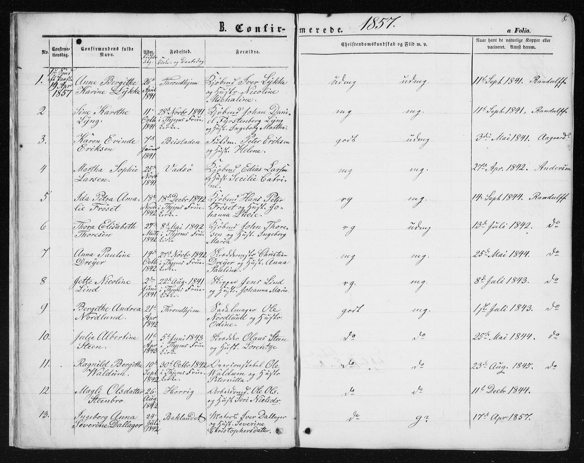 Ministerialprotokoller, klokkerbøker og fødselsregistre - Sør-Trøndelag, AV/SAT-A-1456/602/L0114: Ministerialbok nr. 602A12, 1856-1872, s. 8