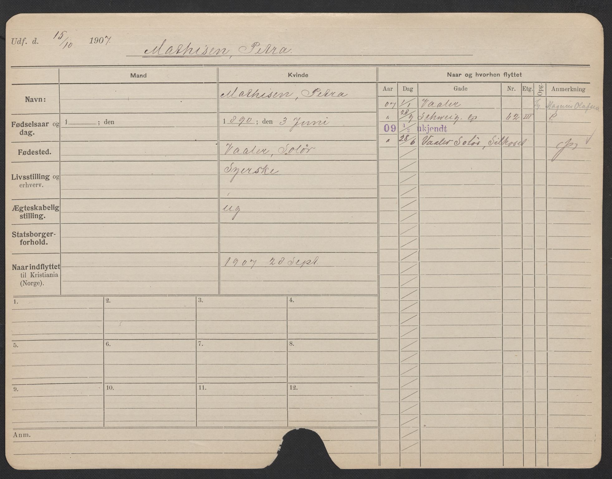 Oslo folkeregister, Registerkort, AV/SAO-A-11715/F/Fa/Fac/L0020: Kvinner, 1906-1914, s. 750a