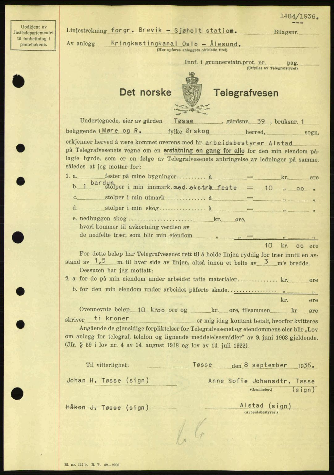 Nordre Sunnmøre sorenskriveri, SAT/A-0006/1/2/2C/2Ca: Pantebok nr. A2, 1936-1937, Dagboknr: 1484/1936