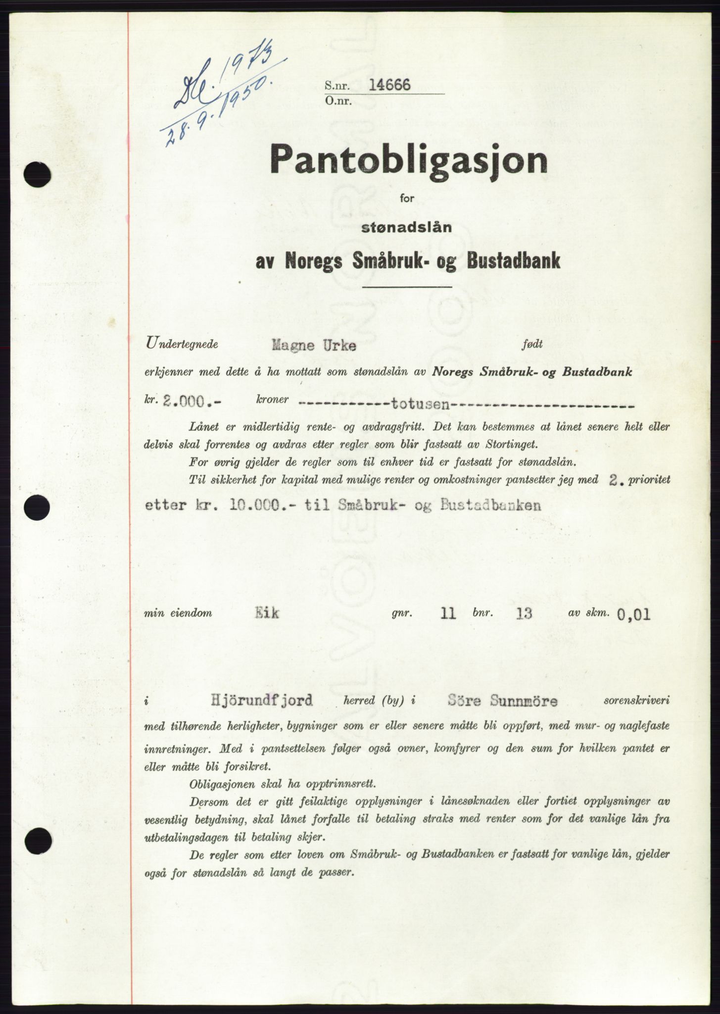 Søre Sunnmøre sorenskriveri, SAT/A-4122/1/2/2C/L0119: Pantebok nr. 7B, 1950-1951, Dagboknr: 1973/1950