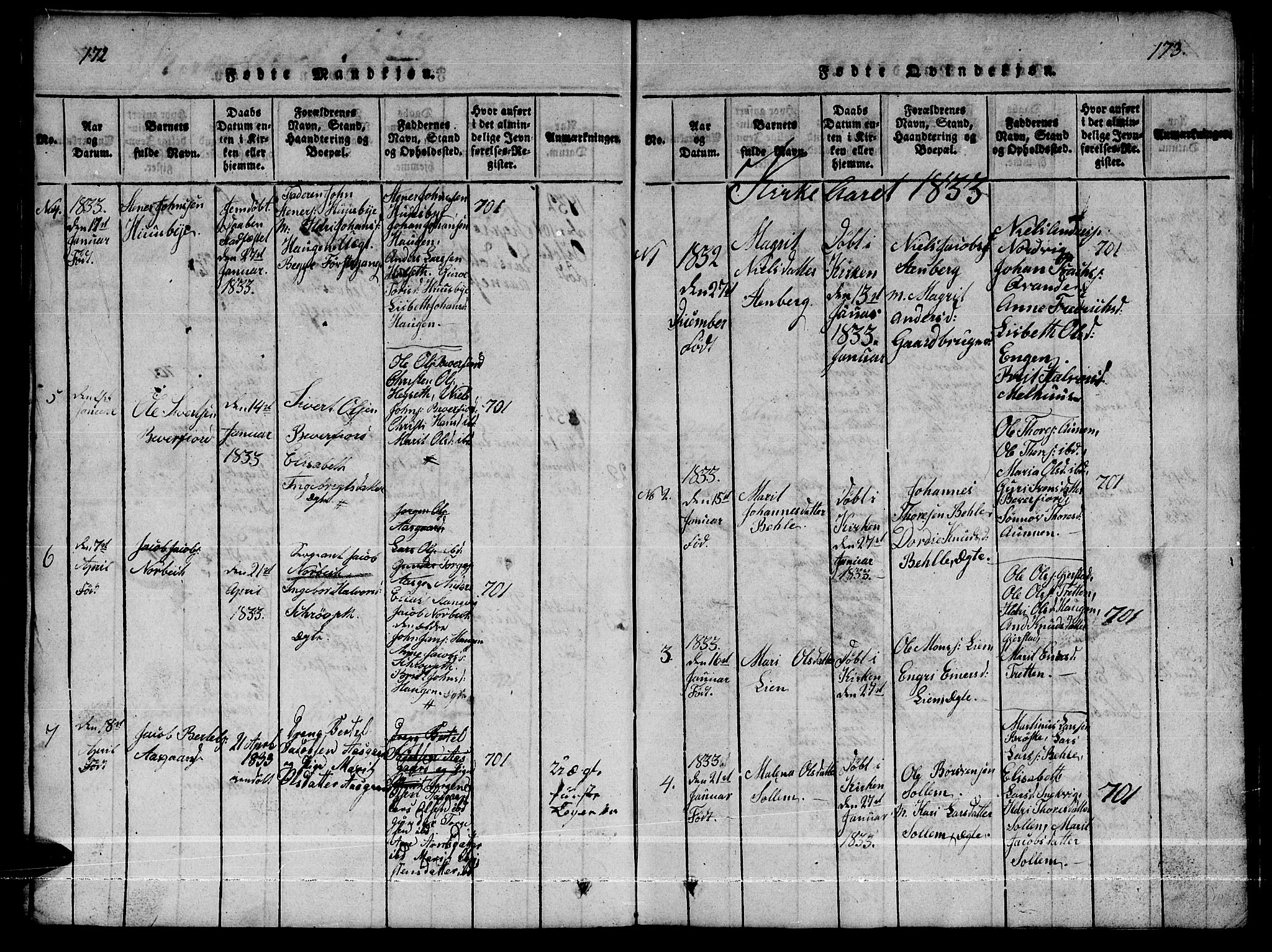 Ministerialprotokoller, klokkerbøker og fødselsregistre - Møre og Romsdal, AV/SAT-A-1454/592/L1031: Klokkerbok nr. 592C01, 1820-1833, s. 172-173