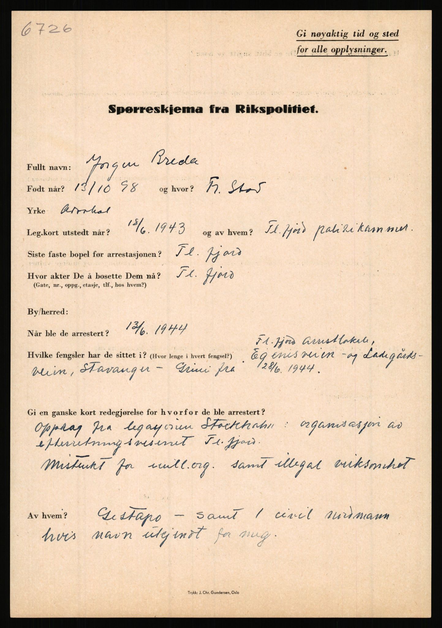 Rikspolitisjefen, AV/RA-S-1560/L/L0002: Berg, Alf - Bråthen, Thorleif, 1940-1945, s. 912