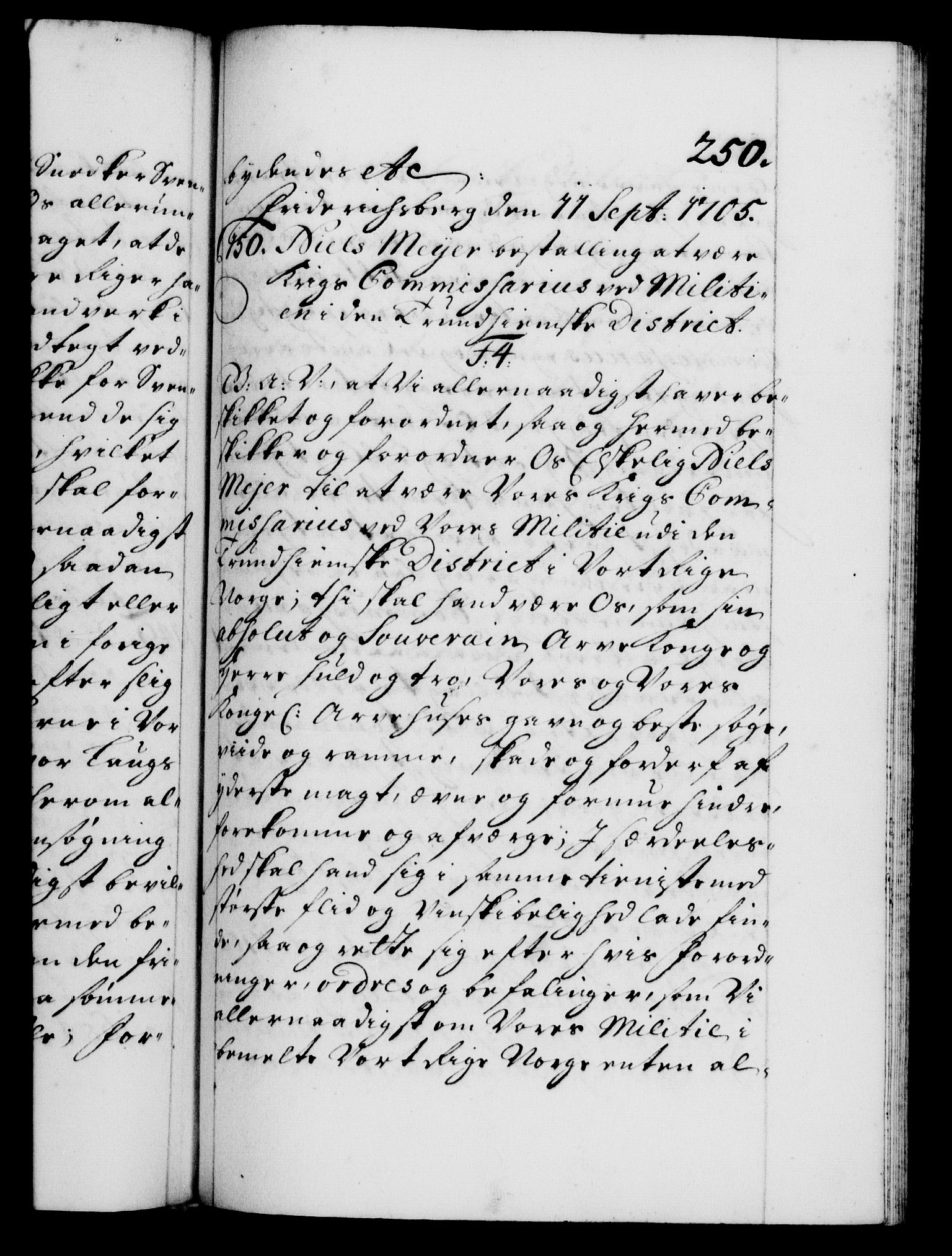 Danske Kanselli 1572-1799, AV/RA-EA-3023/F/Fc/Fca/Fcaa/L0019: Norske registre, 1704-1707, s. 250a