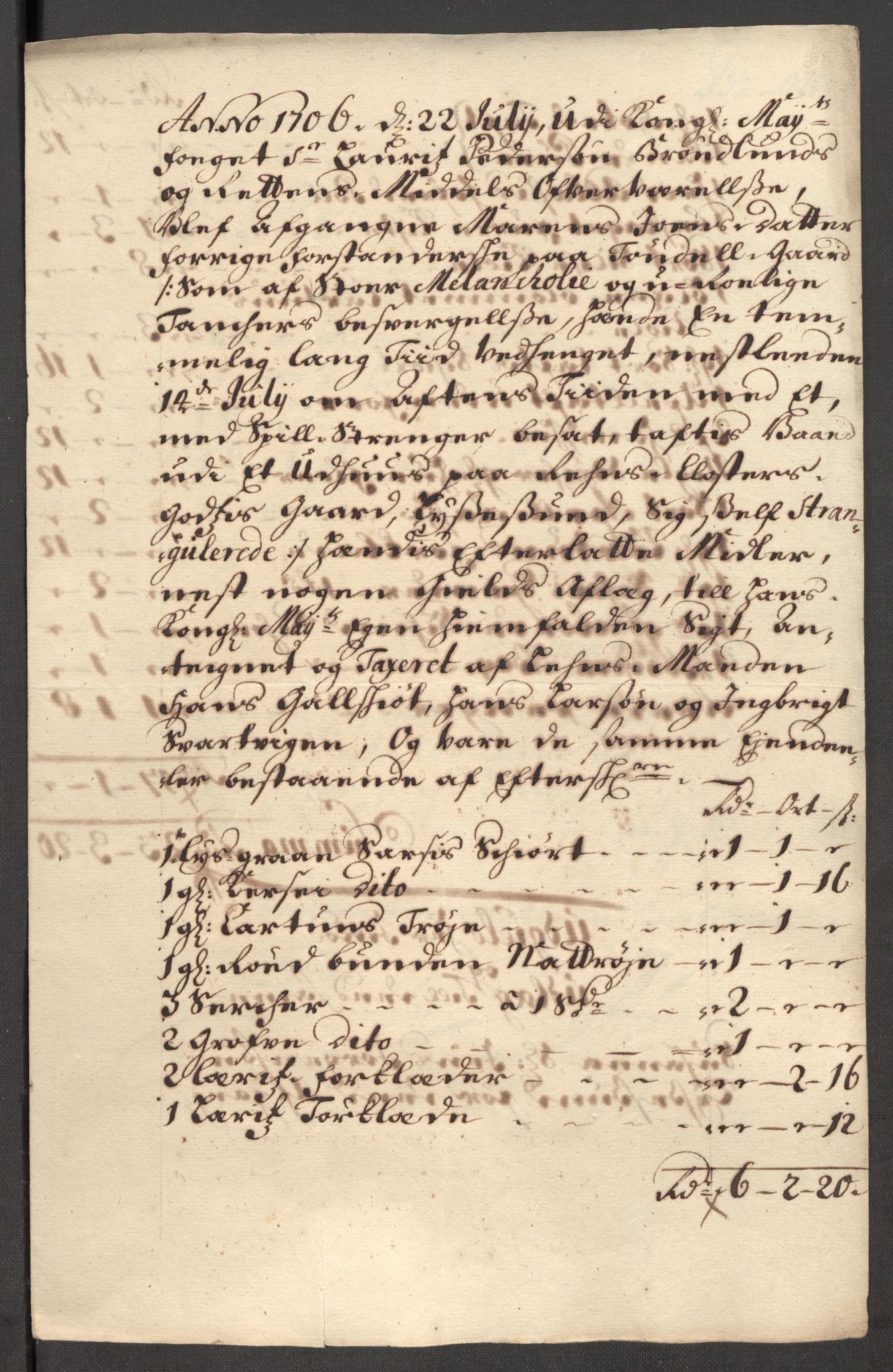 Rentekammeret inntil 1814, Reviderte regnskaper, Fogderegnskap, RA/EA-4092/R57/L3857: Fogderegnskap Fosen, 1706-1707, s. 125