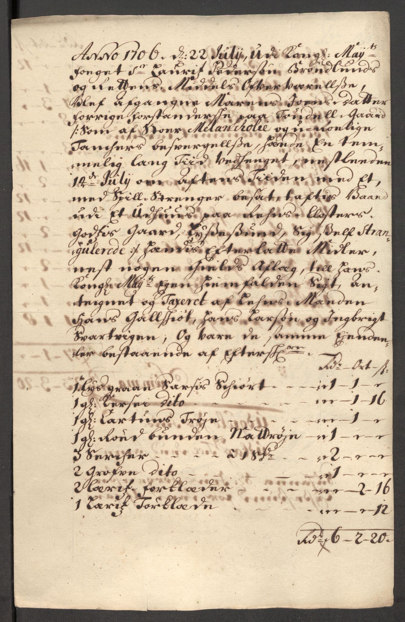 Rentekammeret inntil 1814, Reviderte regnskaper, Fogderegnskap, AV/RA-EA-4092/R57/L3857: Fogderegnskap Fosen, 1706-1707, s. 125