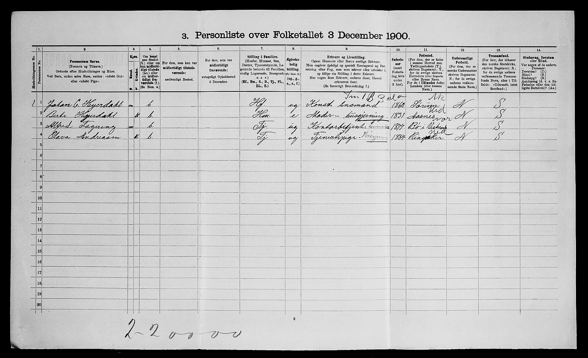 SAO, Folketelling 1900 for 0236 Nes herred, 1900