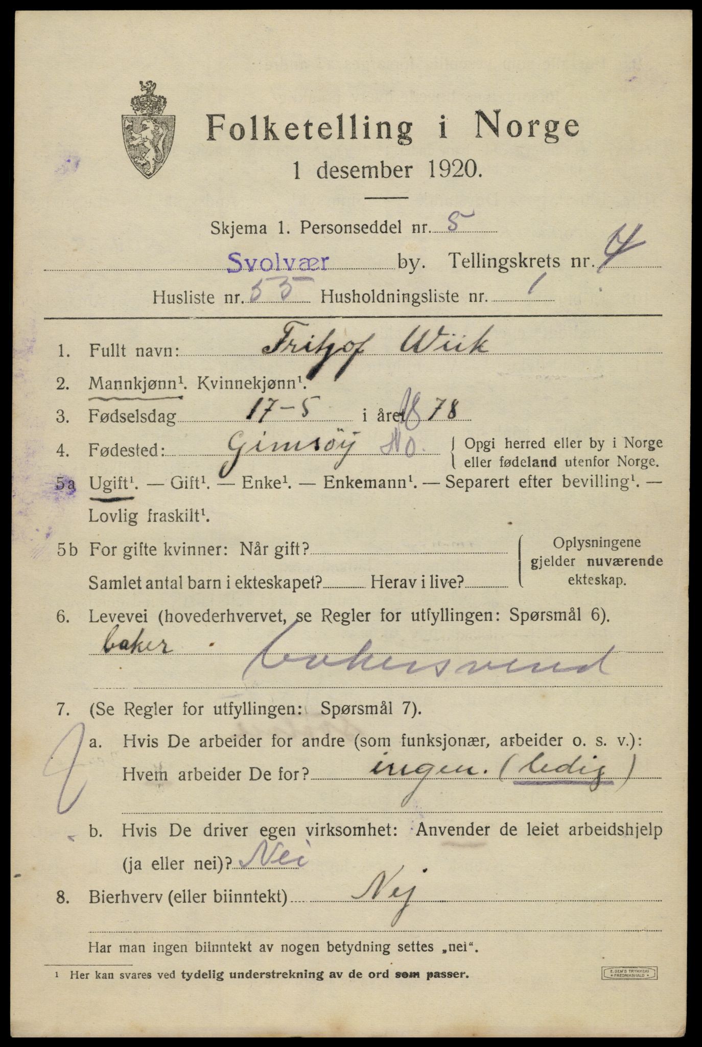 SAT, Folketelling 1920 for 1806 Svolvær kjøpstad, 1920, s. 6586