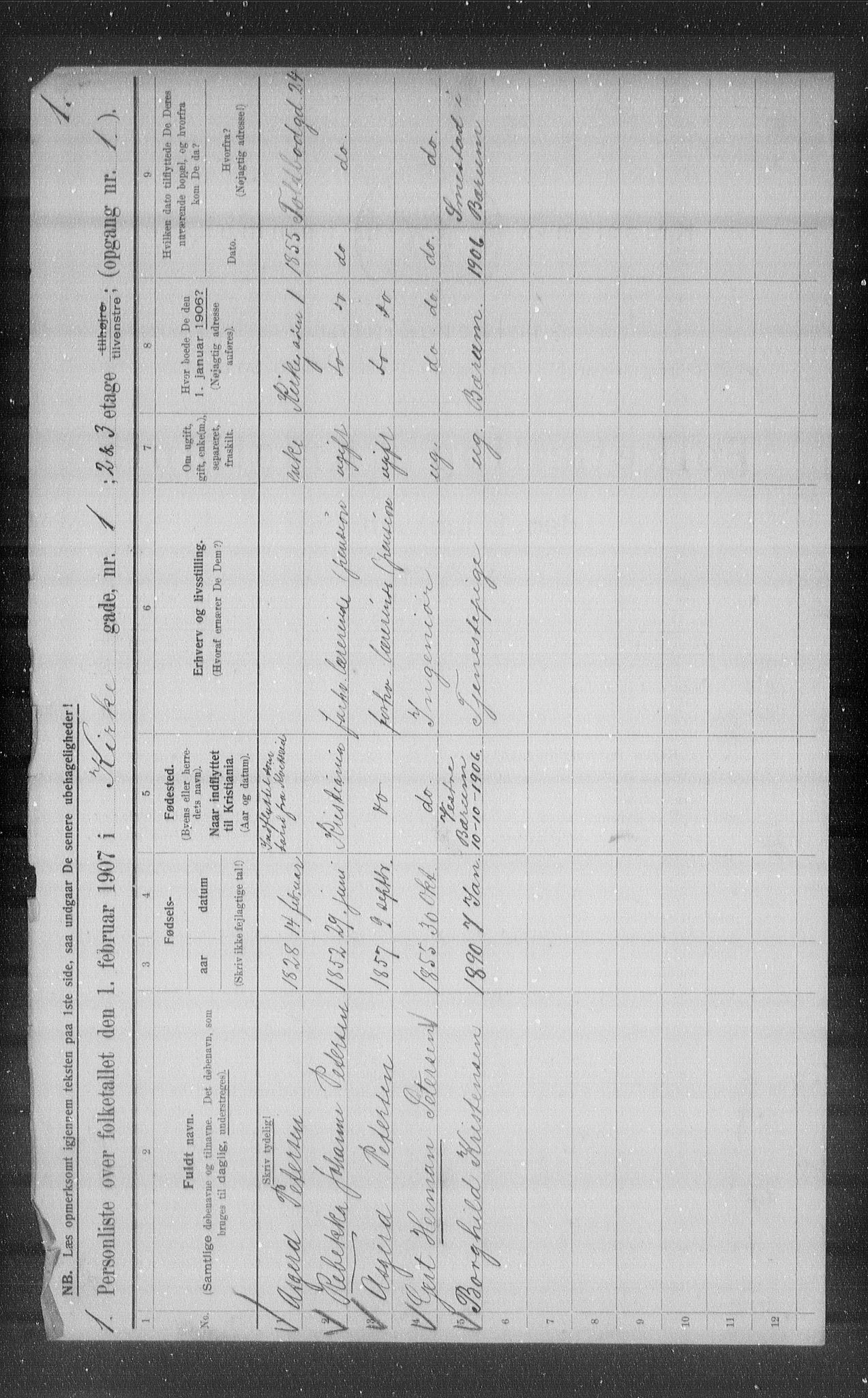 OBA, Kommunal folketelling 1.2.1907 for Kristiania kjøpstad, 1907, s. 25326