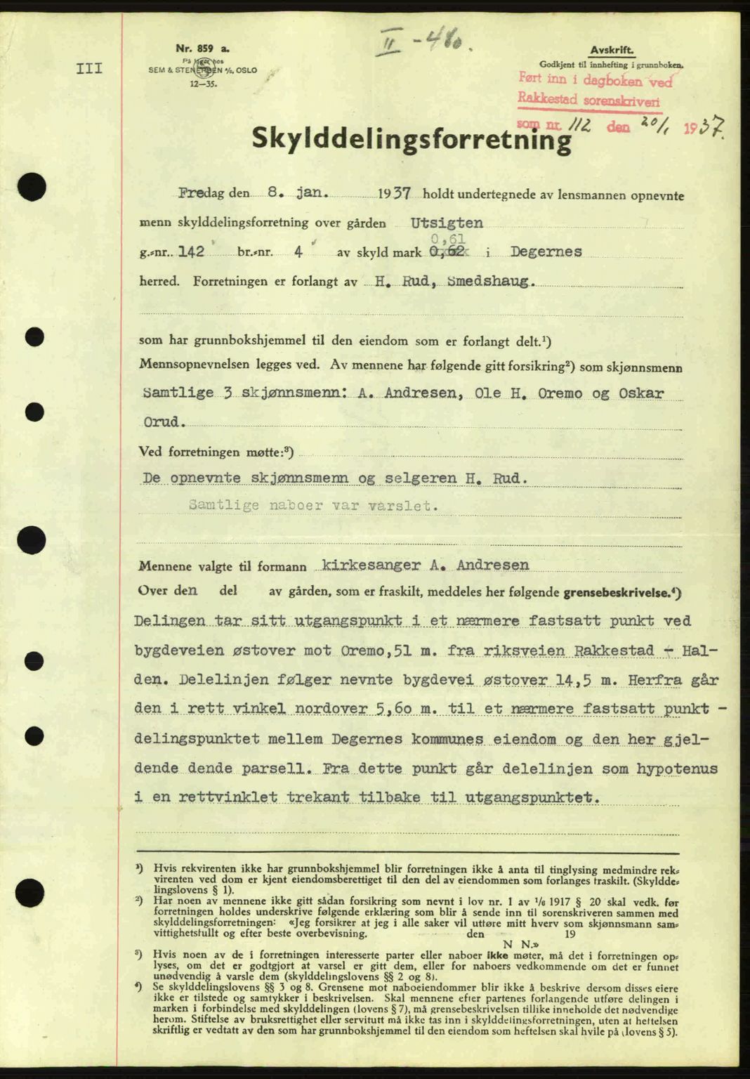 Rakkestad sorenskriveri, SAO/A-10686/G/Gb/Gba/Gbab/L0001: Pantebok nr. A1, 1936-1937, Dagboknr: 112/1937
