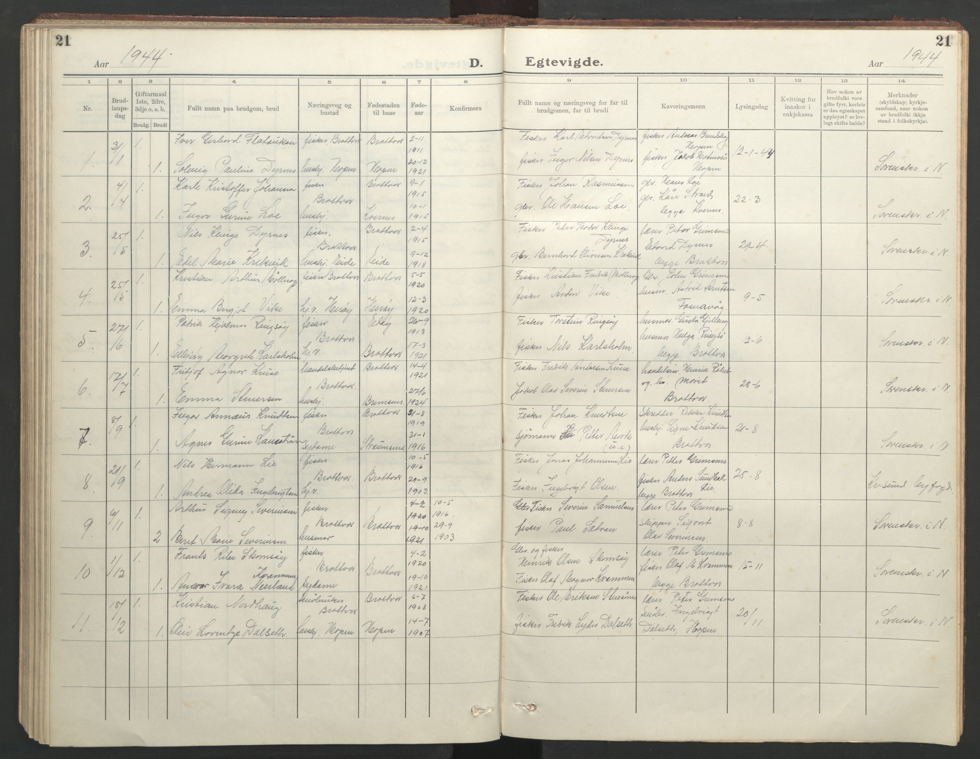 Ministerialprotokoller, klokkerbøker og fødselsregistre - Møre og Romsdal, AV/SAT-A-1454/582/L0950: Klokkerbok nr. 582C02, 1926-1950, s. 21
