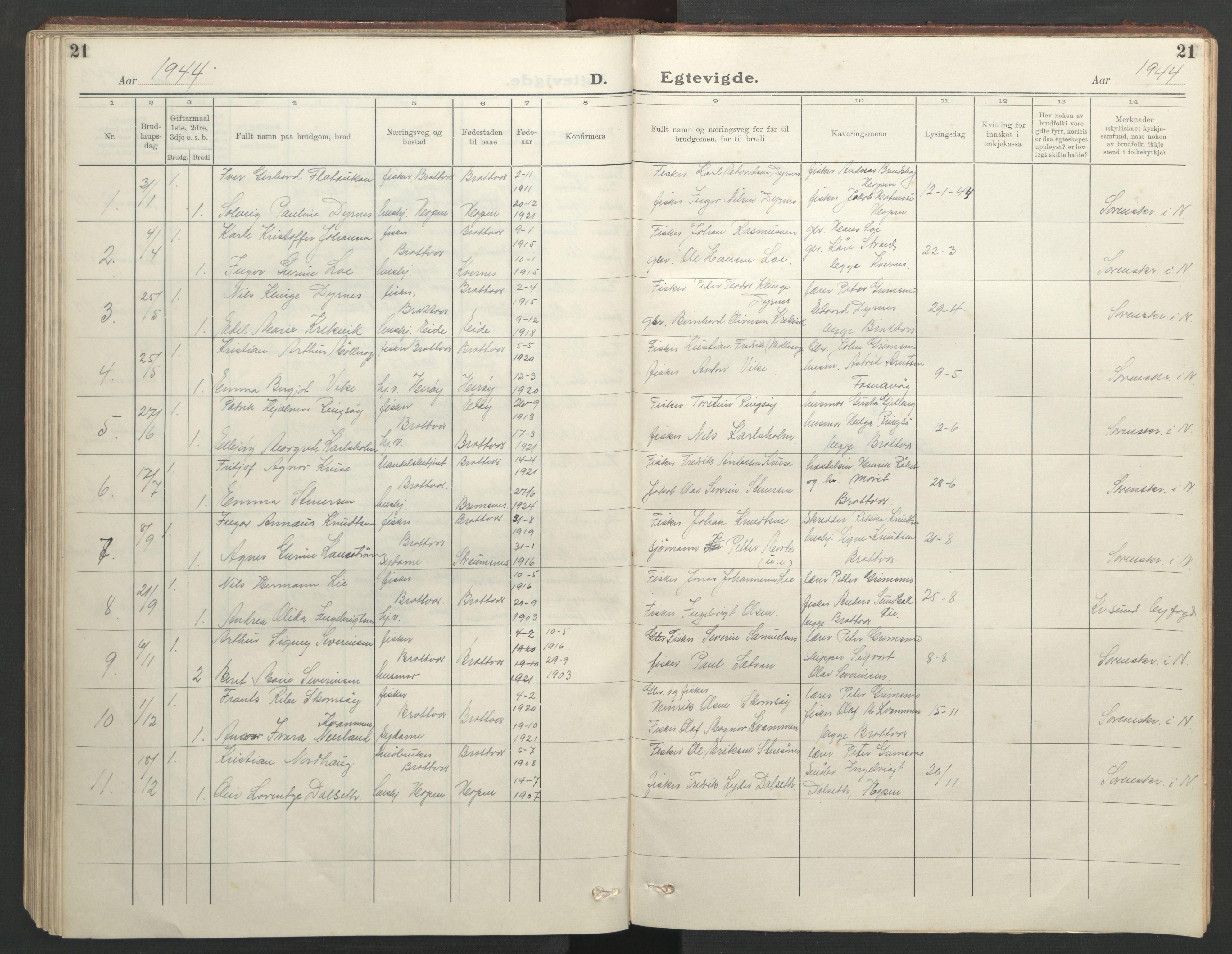 Ministerialprotokoller, klokkerbøker og fødselsregistre - Møre og Romsdal, SAT/A-1454/582/L0950: Klokkerbok nr. 582C02, 1926-1950, s. 21