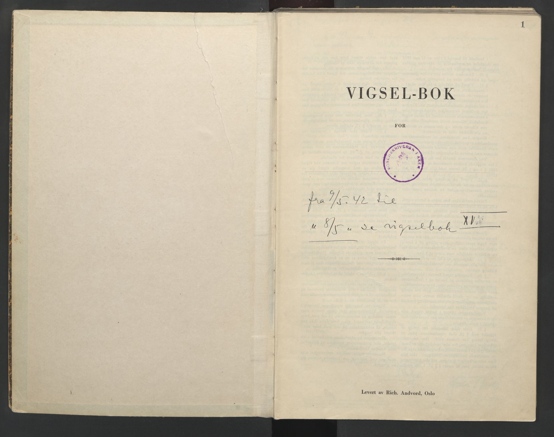 Aker sorenskriveri, AV/SAO-A-10895/L/Lc/Lcb/L0016: Vigselprotokoll, 1942, s. 1