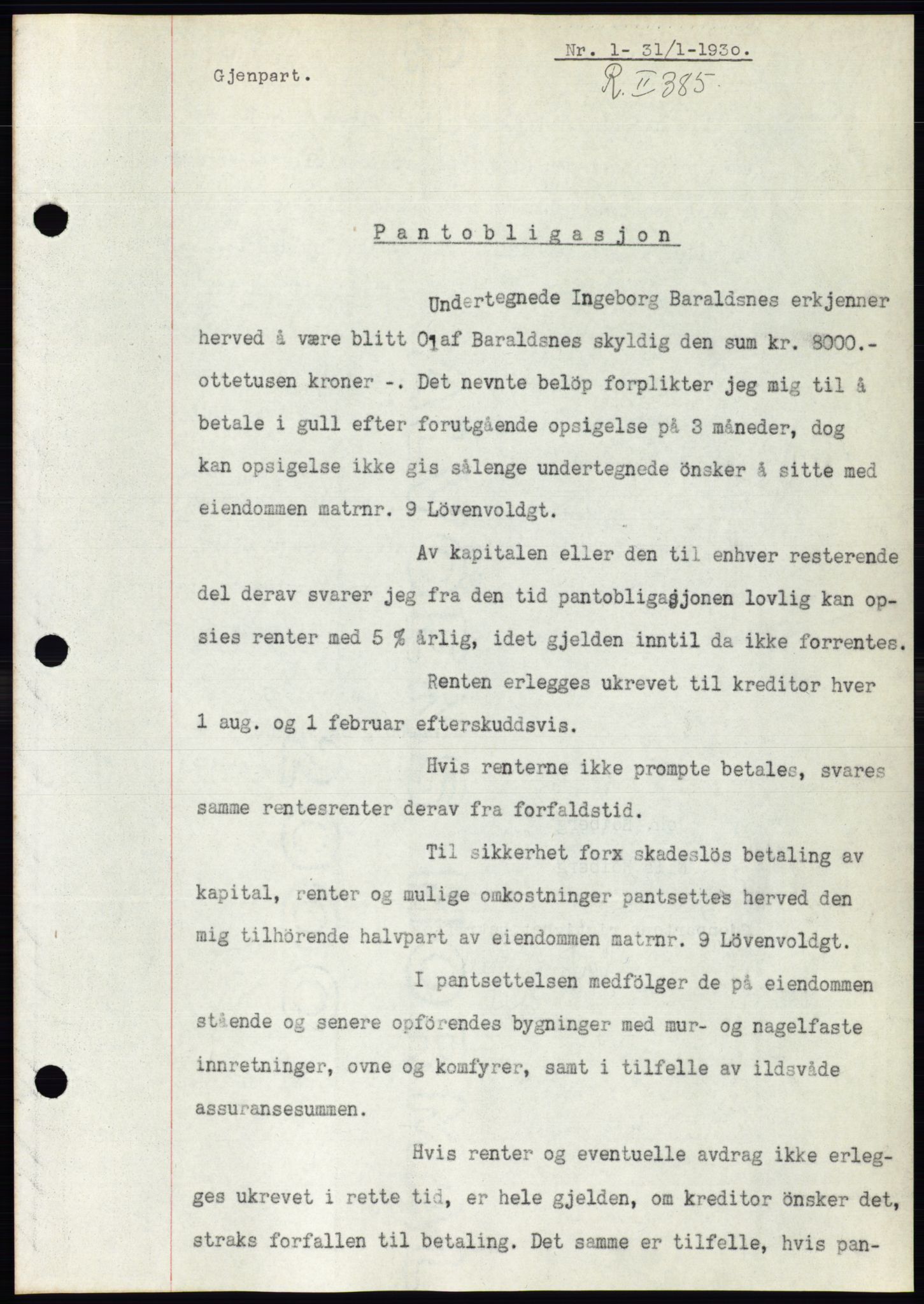 Ålesund byfogd, SAT/A-4384: Pantebok nr. 26, 1930-1930, Tingl.dato: 31.01.1930