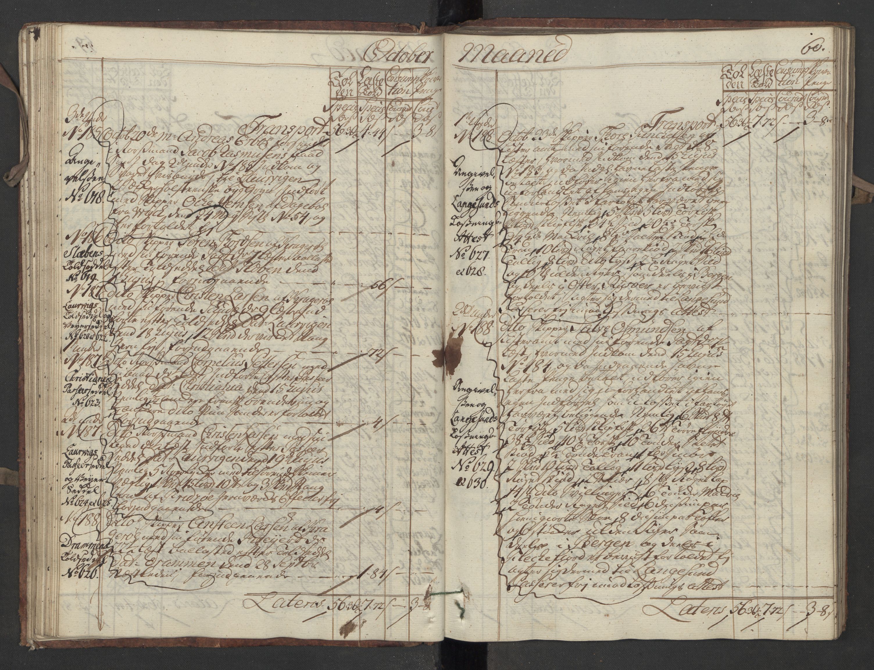 Generaltollkammeret, tollregnskaper, AV/RA-EA-5490/R13/L0020/0001: Tollregnskaper Kragerø / Inngående hovedtollbok, 1756, s. 59b-60a