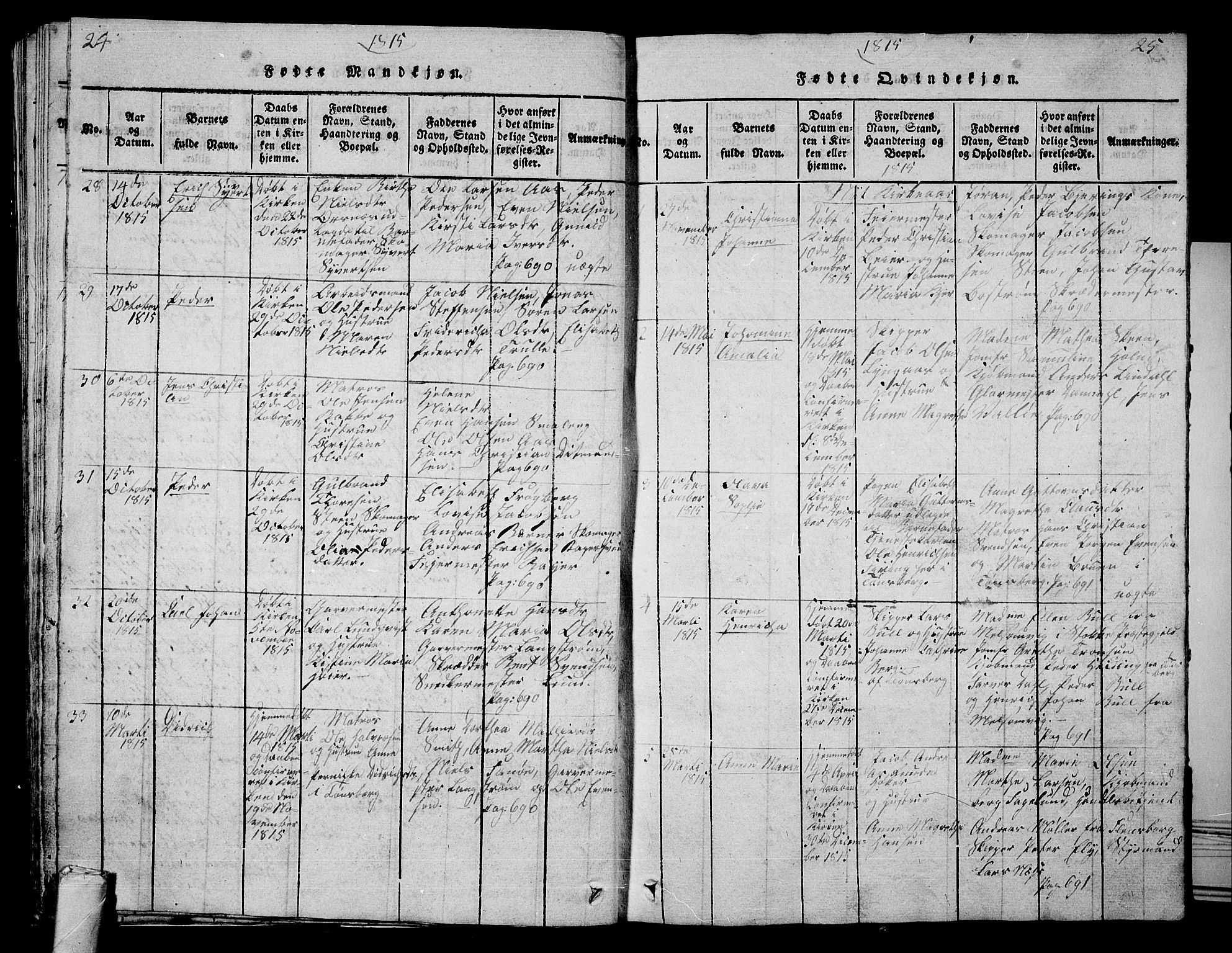 Tønsberg kirkebøker, AV/SAKO-A-330/G/Ga/L0001: Klokkerbok nr. 1, 1813-1826, s. 24-25
