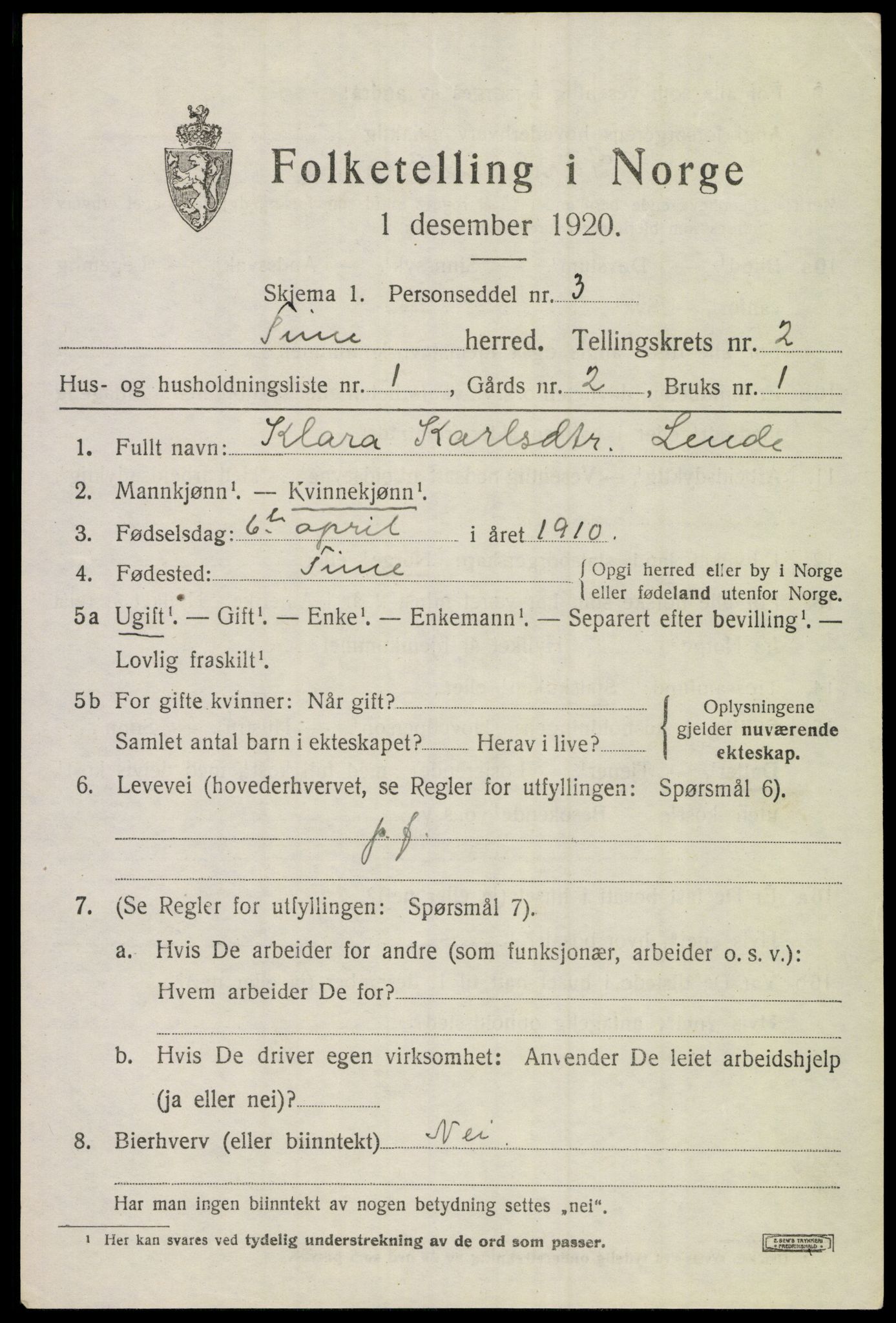 SAST, Folketelling 1920 for 1121 Time herred, 1920, s. 2879