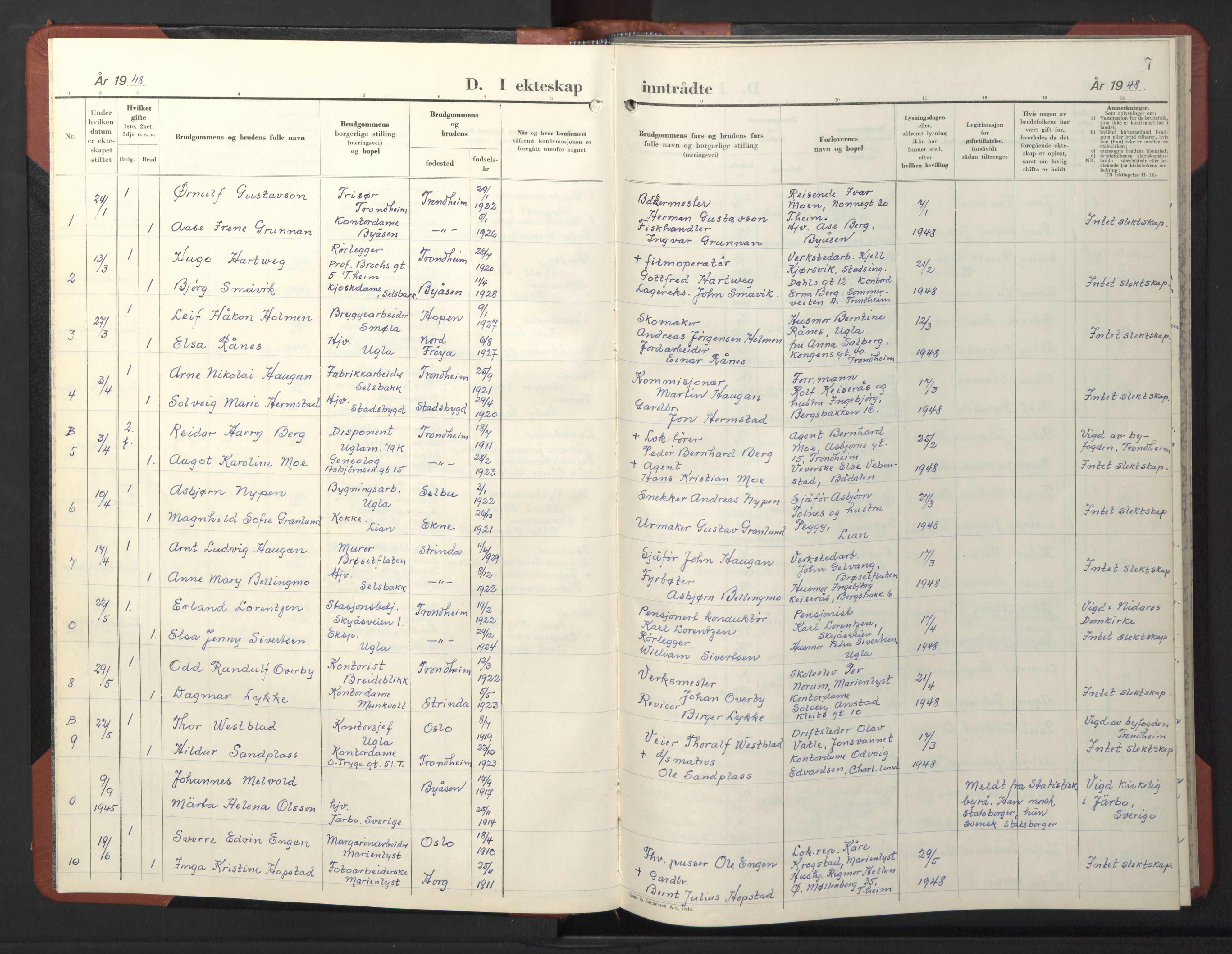 Ministerialprotokoller, klokkerbøker og fødselsregistre - Sør-Trøndelag, AV/SAT-A-1456/611/L0359: Klokkerbok nr. 611C07, 1947-1950, s. 7