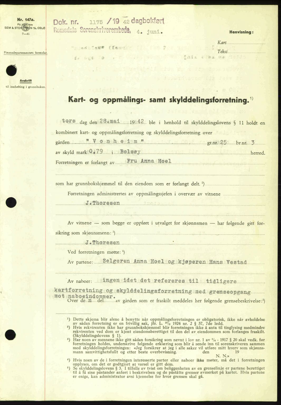 Romsdal sorenskriveri, SAT/A-4149/1/2/2C: Pantebok nr. A12, 1942-1942, Dagboknr: 1175/1942
