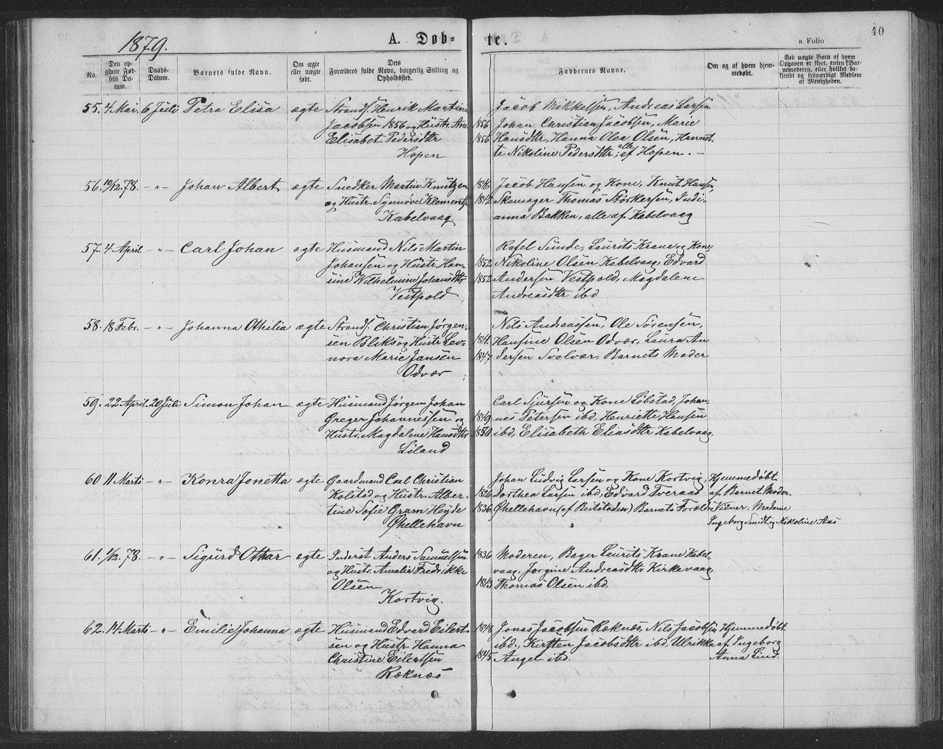 Ministerialprotokoller, klokkerbøker og fødselsregistre - Nordland, AV/SAT-A-1459/874/L1075: Klokkerbok nr. 874C04, 1876-1883, s. 40