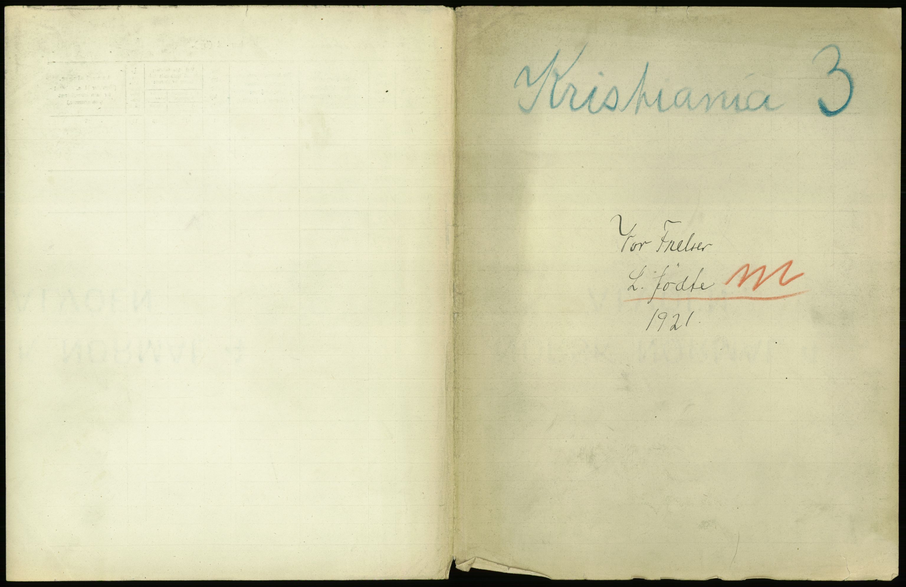 Statistisk sentralbyrå, Sosiodemografiske emner, Befolkning, AV/RA-S-2228/D/Df/Dfc/Dfca/L0009: Kristiania: Levendefødte menn og kvinner., 1921, s. 383