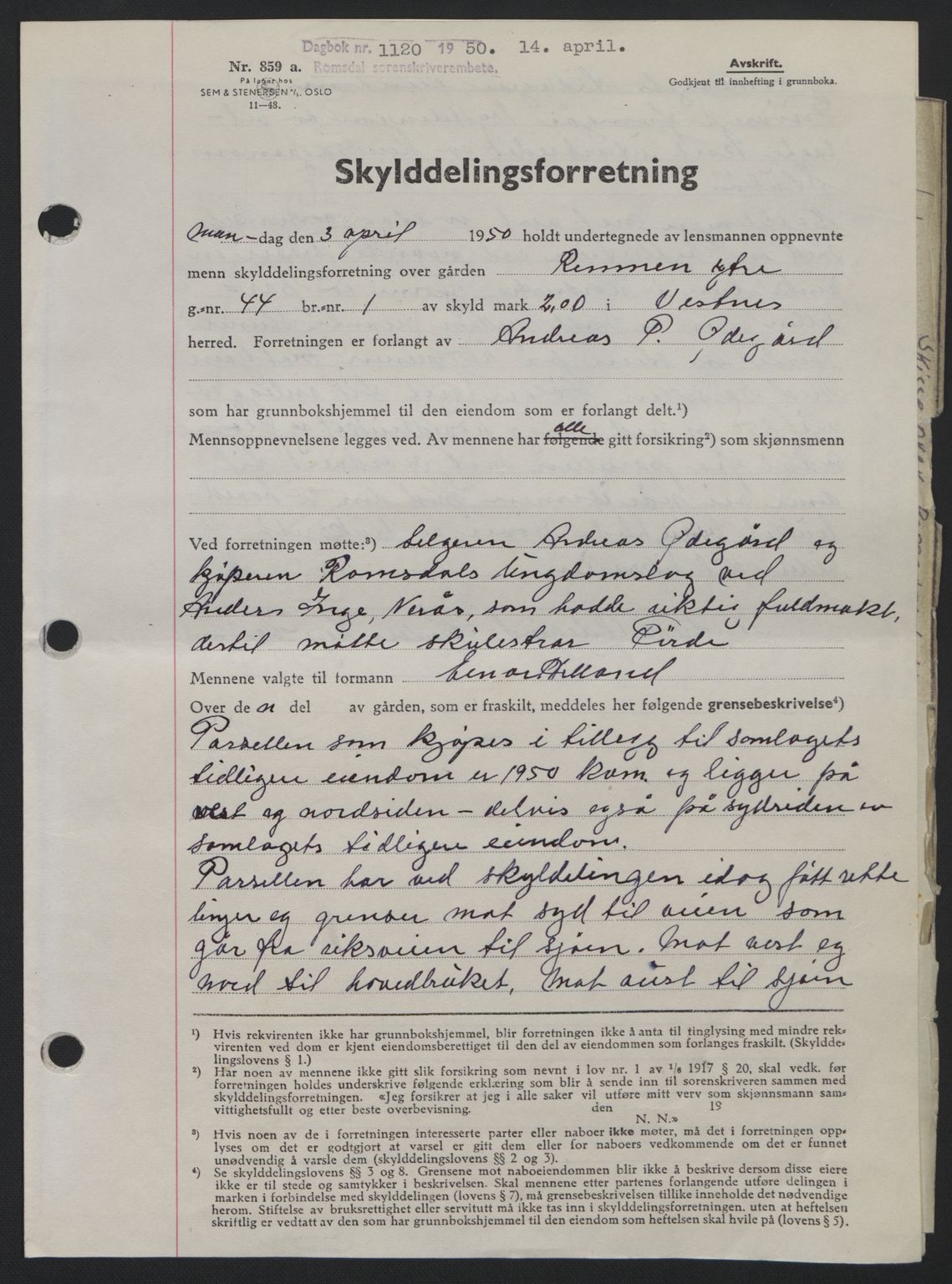 Romsdal sorenskriveri, SAT/A-4149/1/2/2C: Pantebok nr. A33, 1950-1950, Dagboknr: 1120/1950
