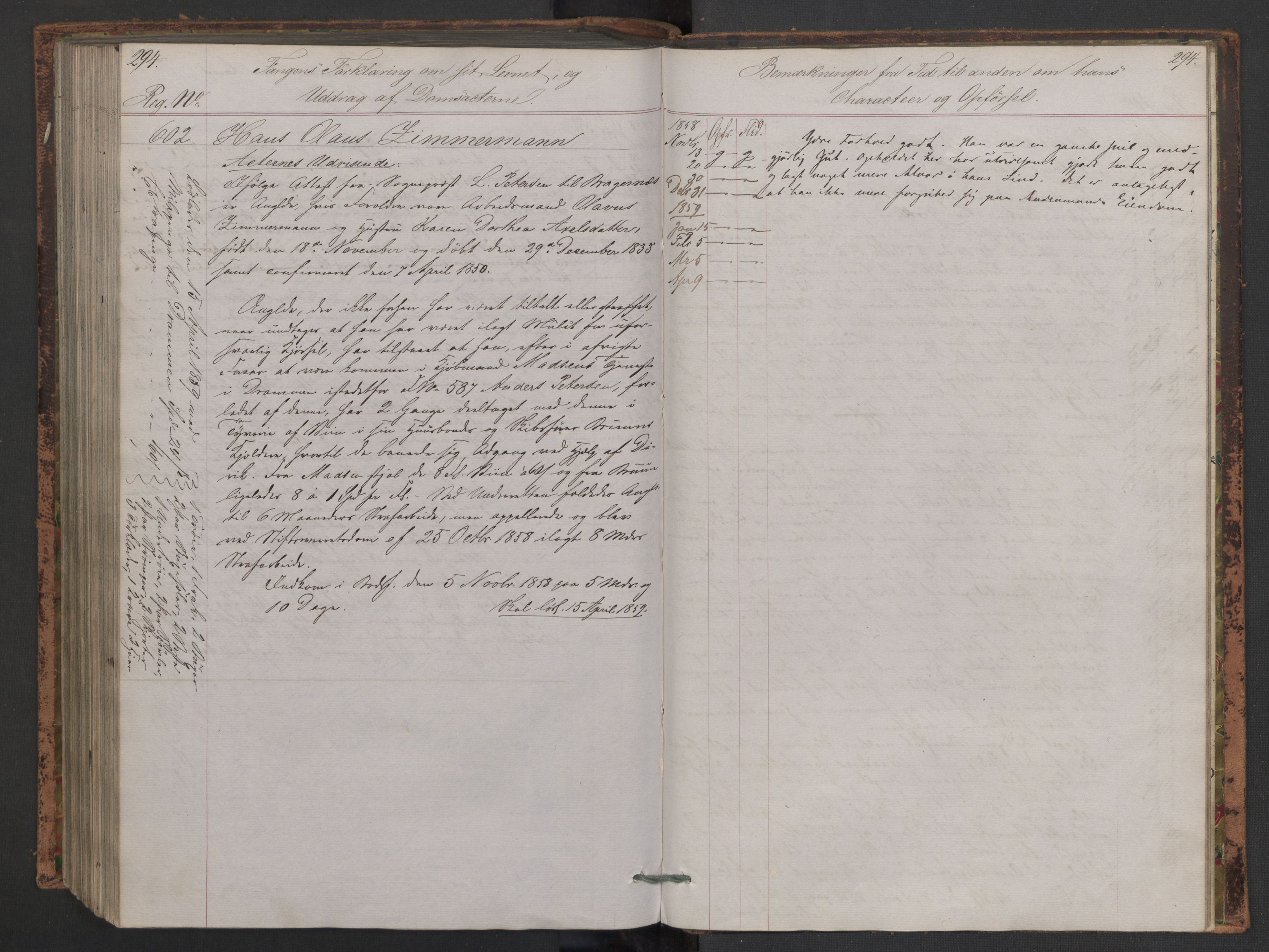 Botsfengslet, AV/RA-S-1539/D/Db/Dbb/L0005: 272b - 613b, 1857-1858, s. 294